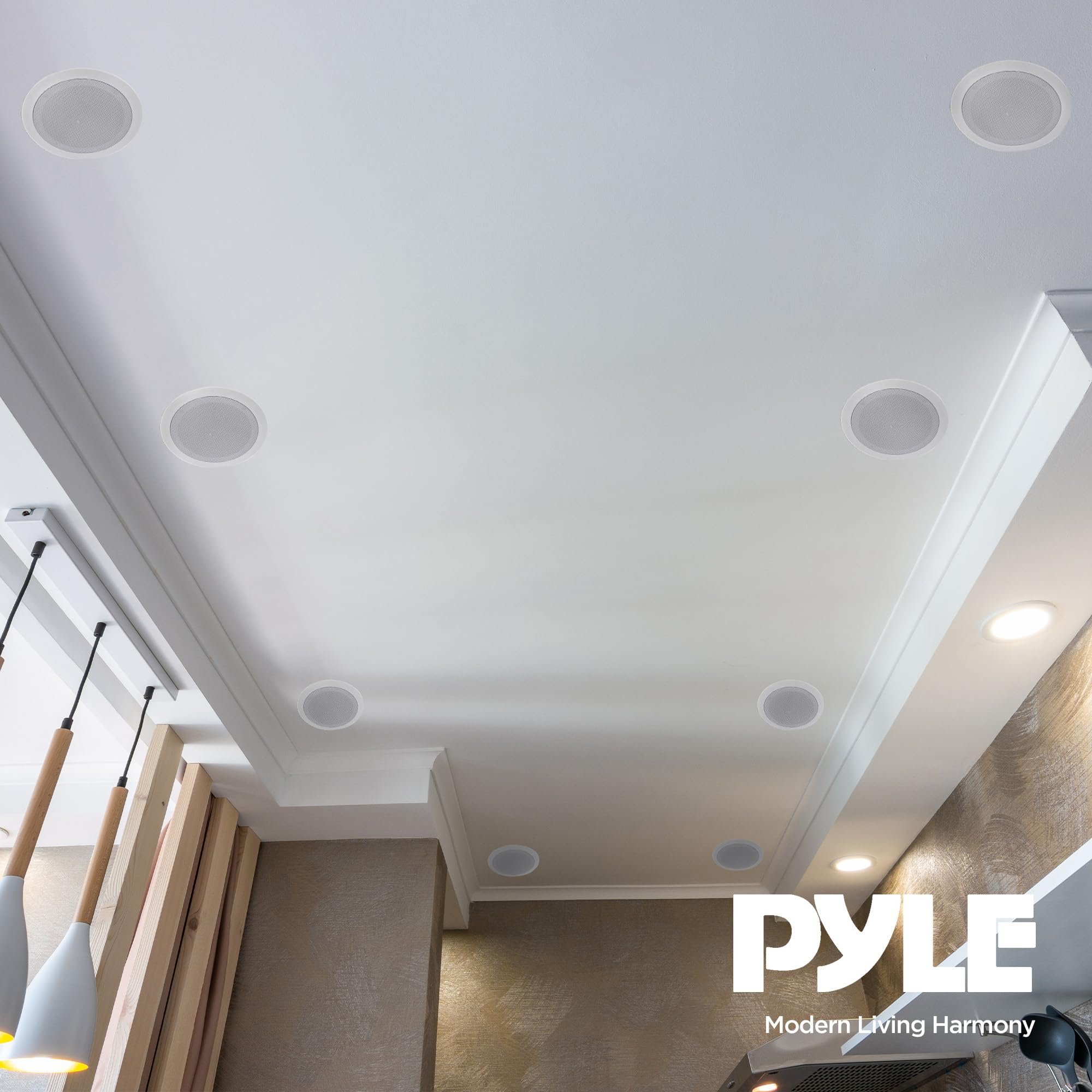 Pyle PDIC1661RD 6.5 Inch 200 Watt In-Ceiling & Wall Speakers, 2-Way Flush Mount Stereo Speaker System (4 Pairs, White) - Perfect for Home Theater, Indoor Audio & Multi-Room Music Setup