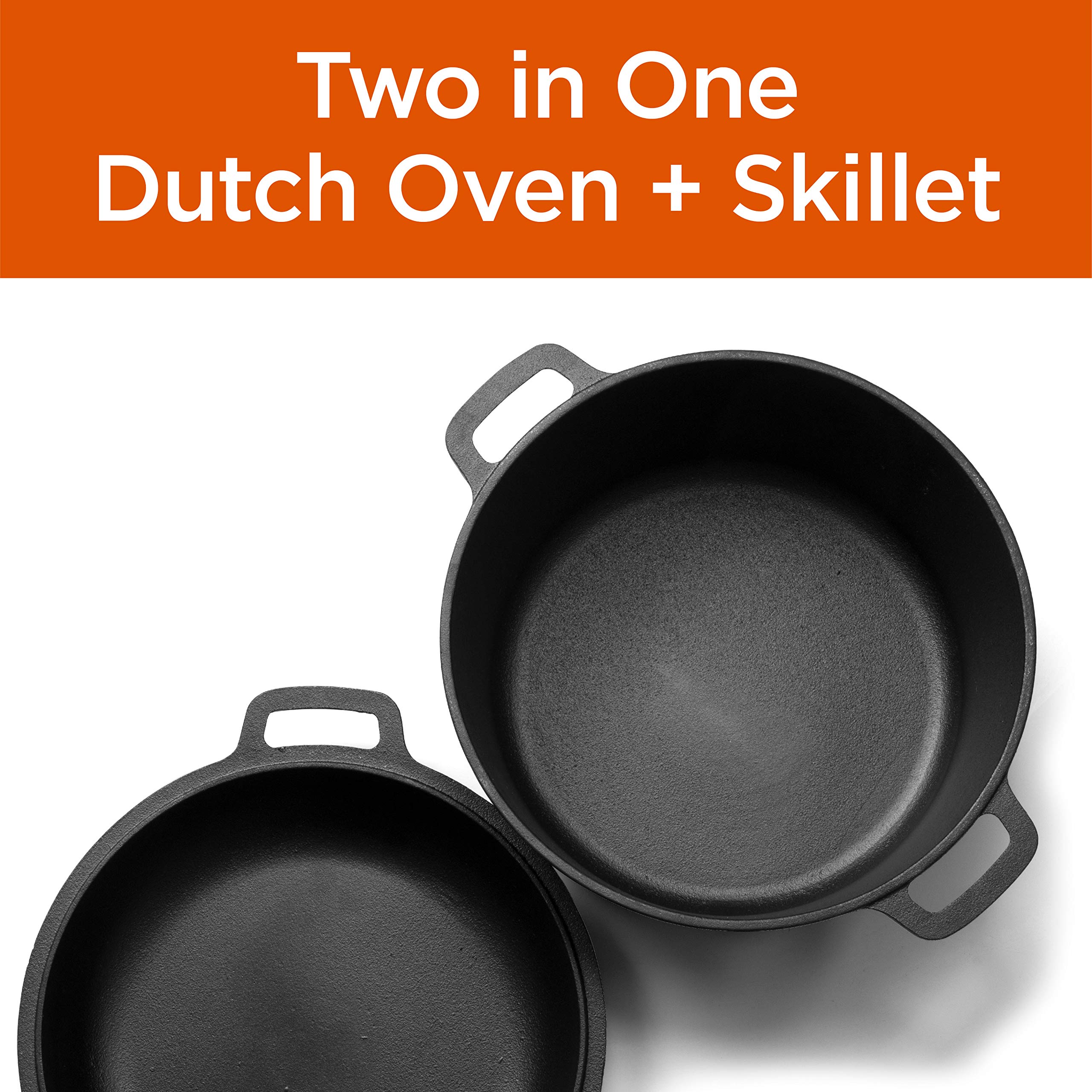 Commercial Chef 5-Quart Cast Iron Dutch Oven with Skillet Lid – Heavy Duty Enameled Cookware for Baking, Roasting & Camping – Perfect for Stovetop, Oven & Outdoor Cooking