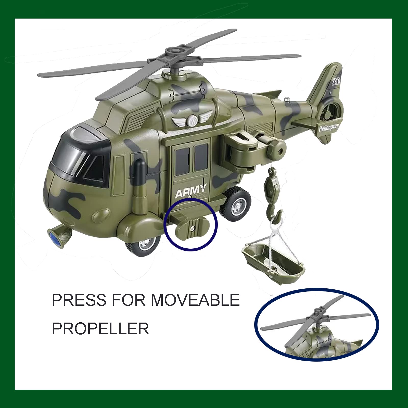 Military Helicopter Toy with Lights & Sound - Friction Powered Army Rescue Vehicle for Boys Kids Ages 3+ | Best Gift for Toddlers | Outdoor Play, Birthday Party & Role Play Scenarios