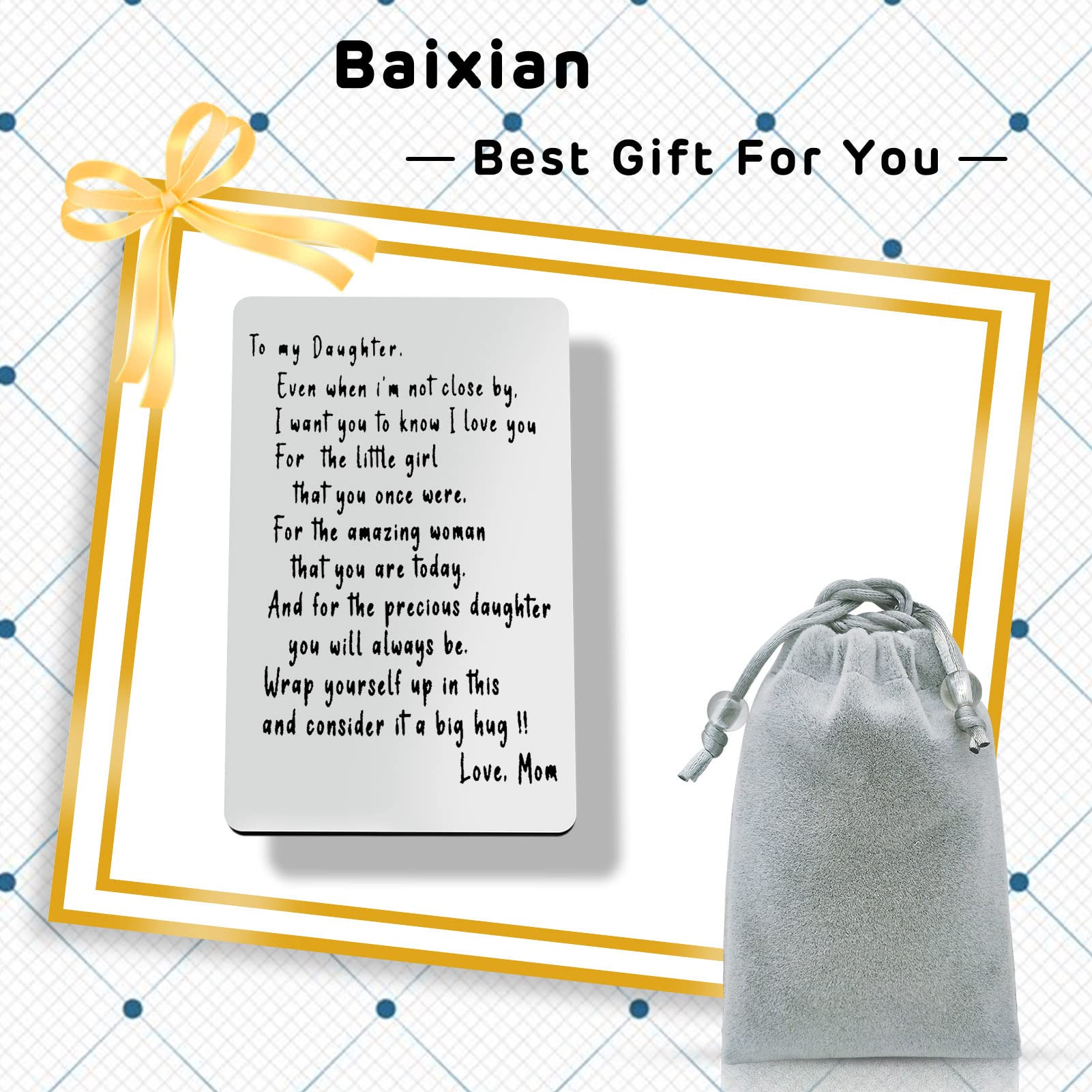 Personalized Engraved Wallet Insert Card - Inspirational Daughter Gift for Birthday, Graduation, Christmas & Wedding - Thoughtful Keepsake from Mom - Perfect for Daily Use, Special Occasions & Heartfelt Moments