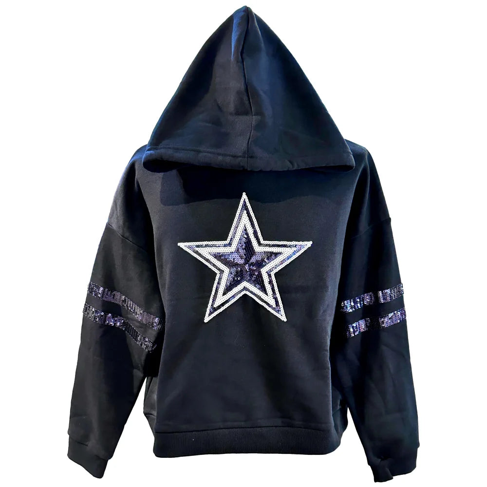 Dallas Cowboys Women's Sequin Cropped Hoodie Pullover - Stylish NFL Football Fan Apparel for Game Day, Parties & Casual Wear
