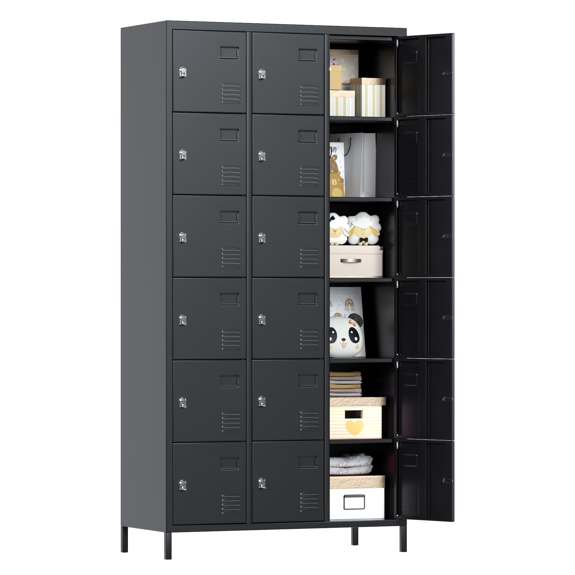 METAN 18-Door Black Steel Storage Locker Cabinet - Heavy Duty Metal Locker for School, Office, Gym & Bedroom - Industrial Employee Storage Locker with Assembly Required - Perfect for Workplace Organization, Sports Facilities & Home Storage