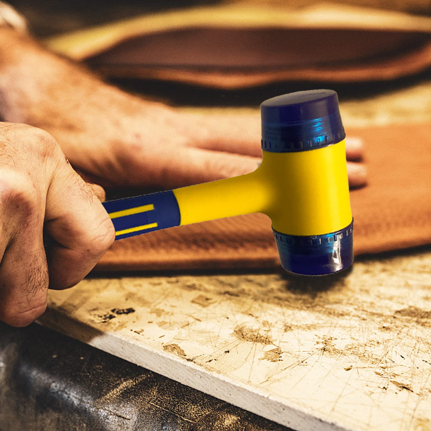 KAIHAOWIN 30mm Rubber Mallet Hammer - Double-Faced Soft Hammer with Ergonomic Anti-Shock Handle for Jewelry Making, Leather Craft, Woodworking & Camping - Perfect for DIY Projects, Home Repairs & Professional Use