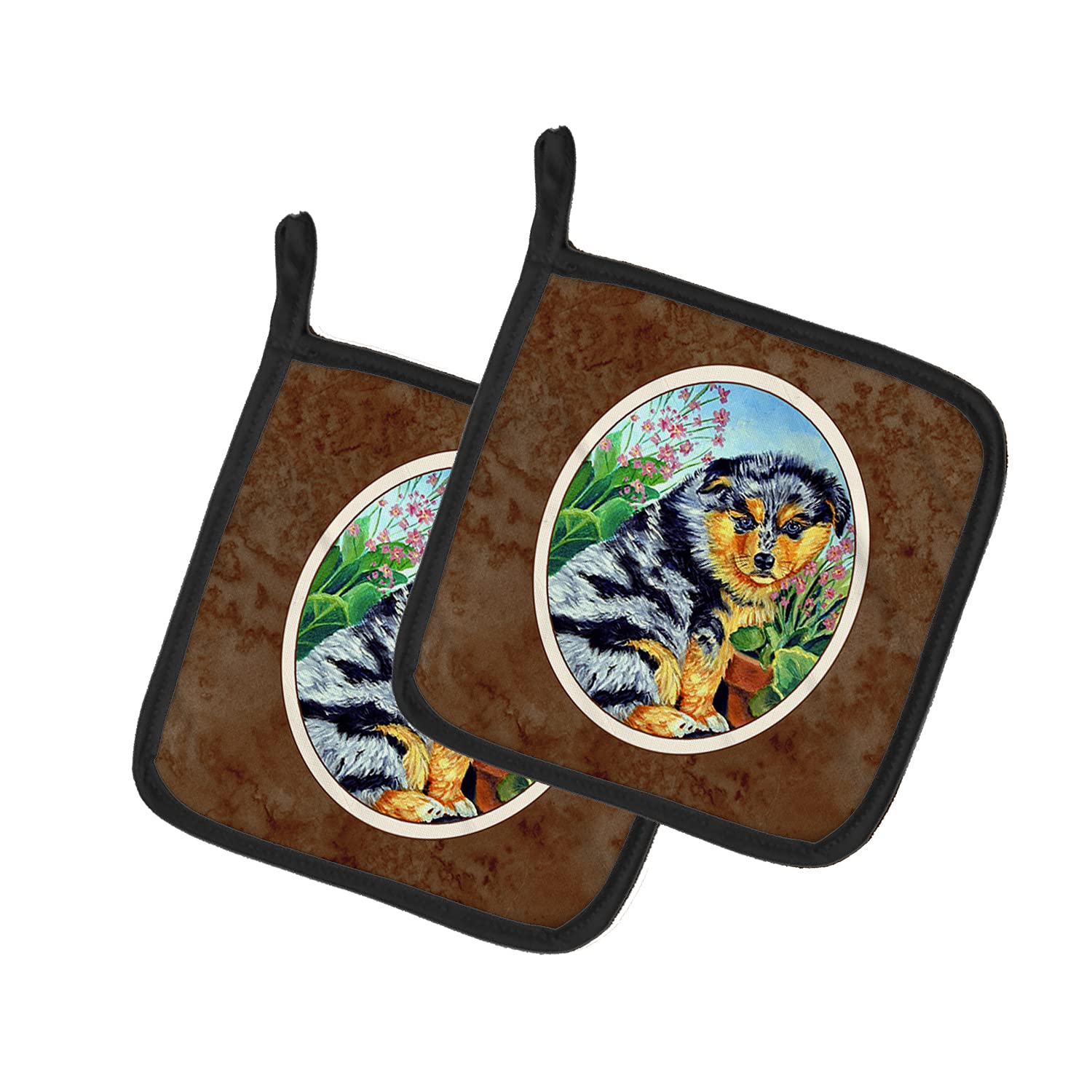 Australian Shepherd Puppy Pot Holders Set - Heat Resistant Kitchen Oven Mitts for Cooking, Baking & BBQ (7.5