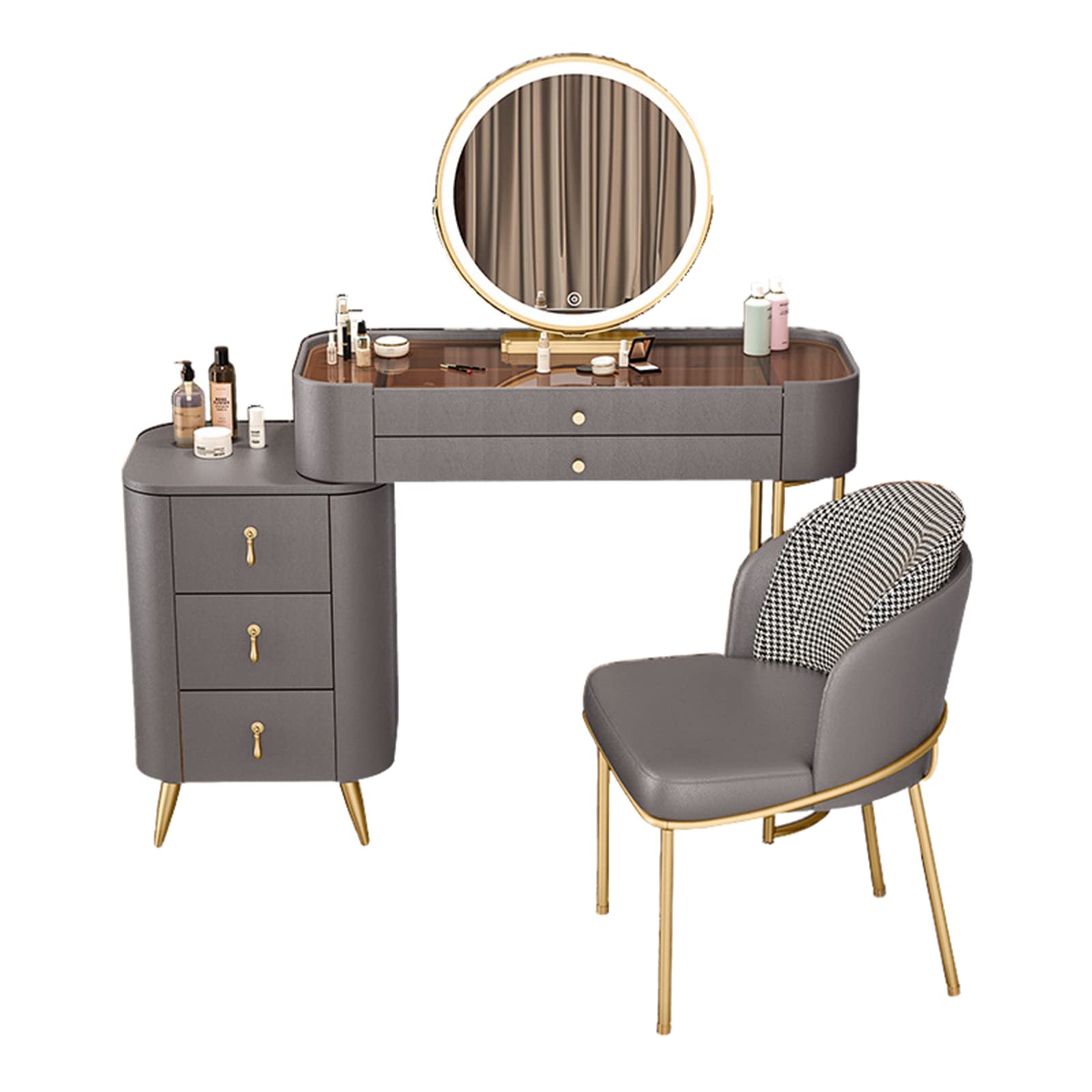 Vanity Table Set with Lighted Mirror for Girls - Dressing Table with 2 Storage Drawers, Tempered Glass Top & Cushioned Chair, 39.4 Inch - Perfect for Bedroom Makeup, Skincare & Jewelry Organization