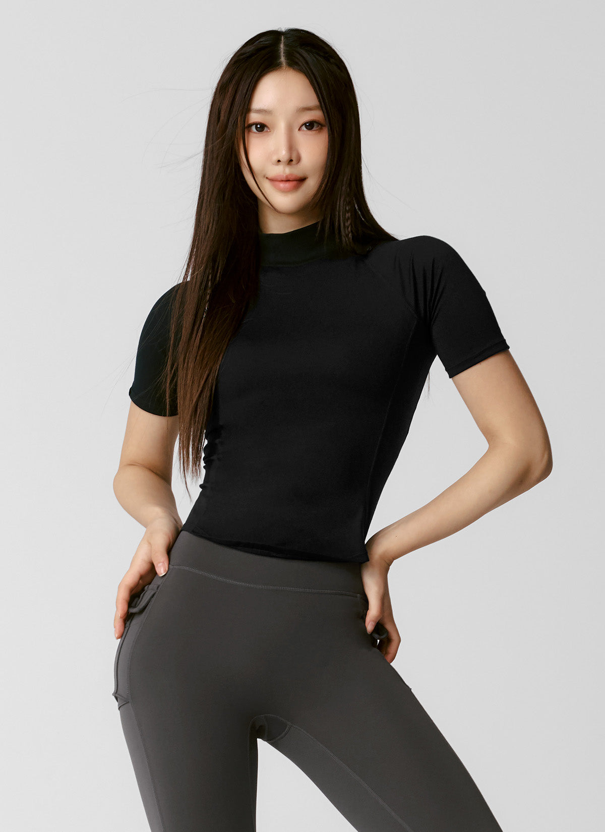 Peach-Colored Mock Neck Short Sleeve T-Shirt for Women - Casual Summer Top for Outings & Date Nights