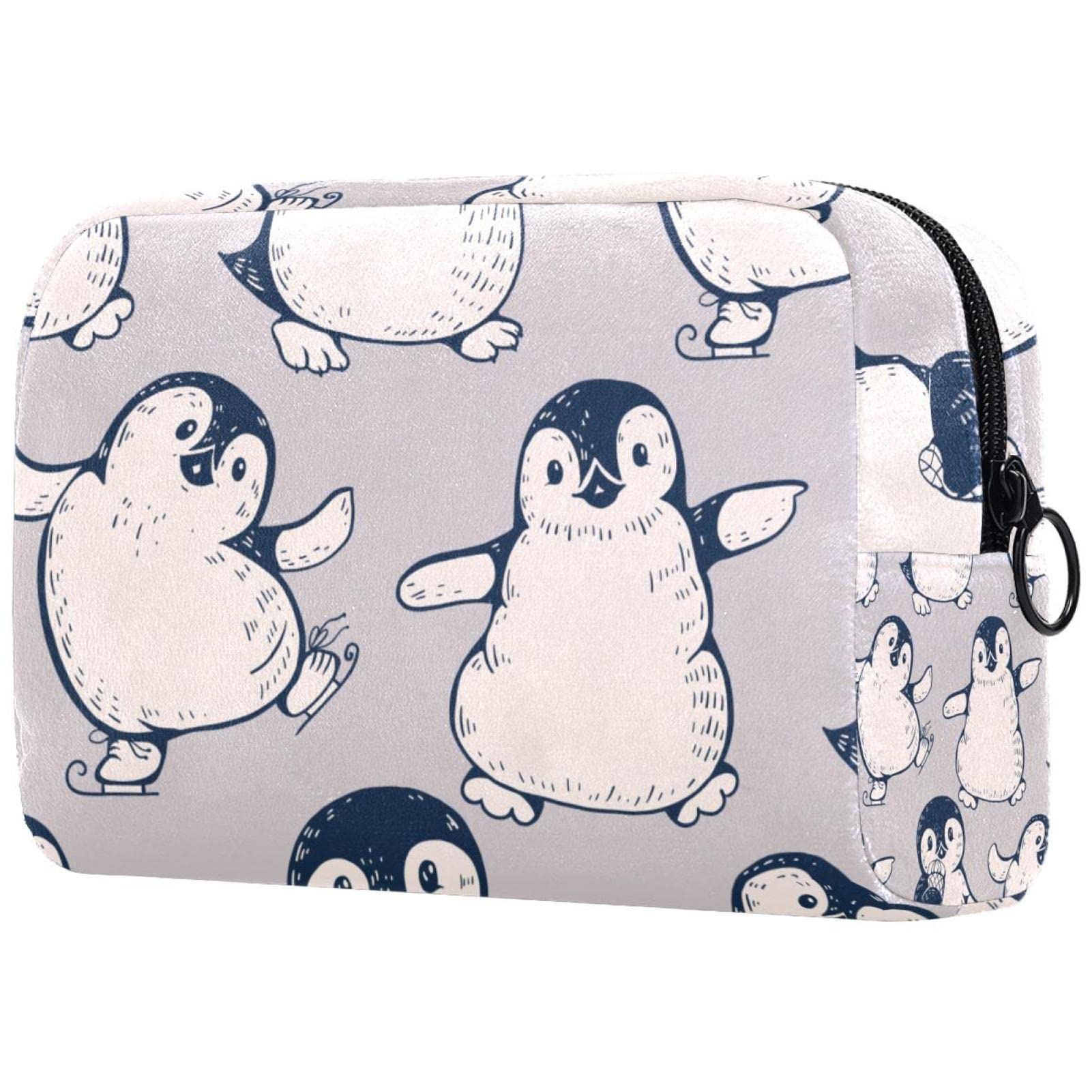 **Adorable Dancing Penguin Makeup Bag - Leather Travel Cosmetic Case with Zipper, Multifunctional Toiletry Organizer for Women (7.3x3x5.1in) - Perfect for Travel, Gym & Daily Essentials**
