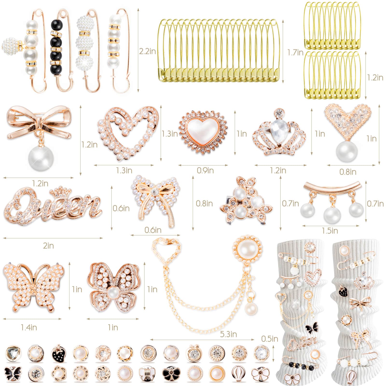 80pcs Junk Socks Charms Kit - Shoe Charms, Safety Pins & Brooches for Women - DIY Sneaker Accessories for Customizing Shoes & Socks - Perfect for Gifts, Fashion DIY & Craft Projects
