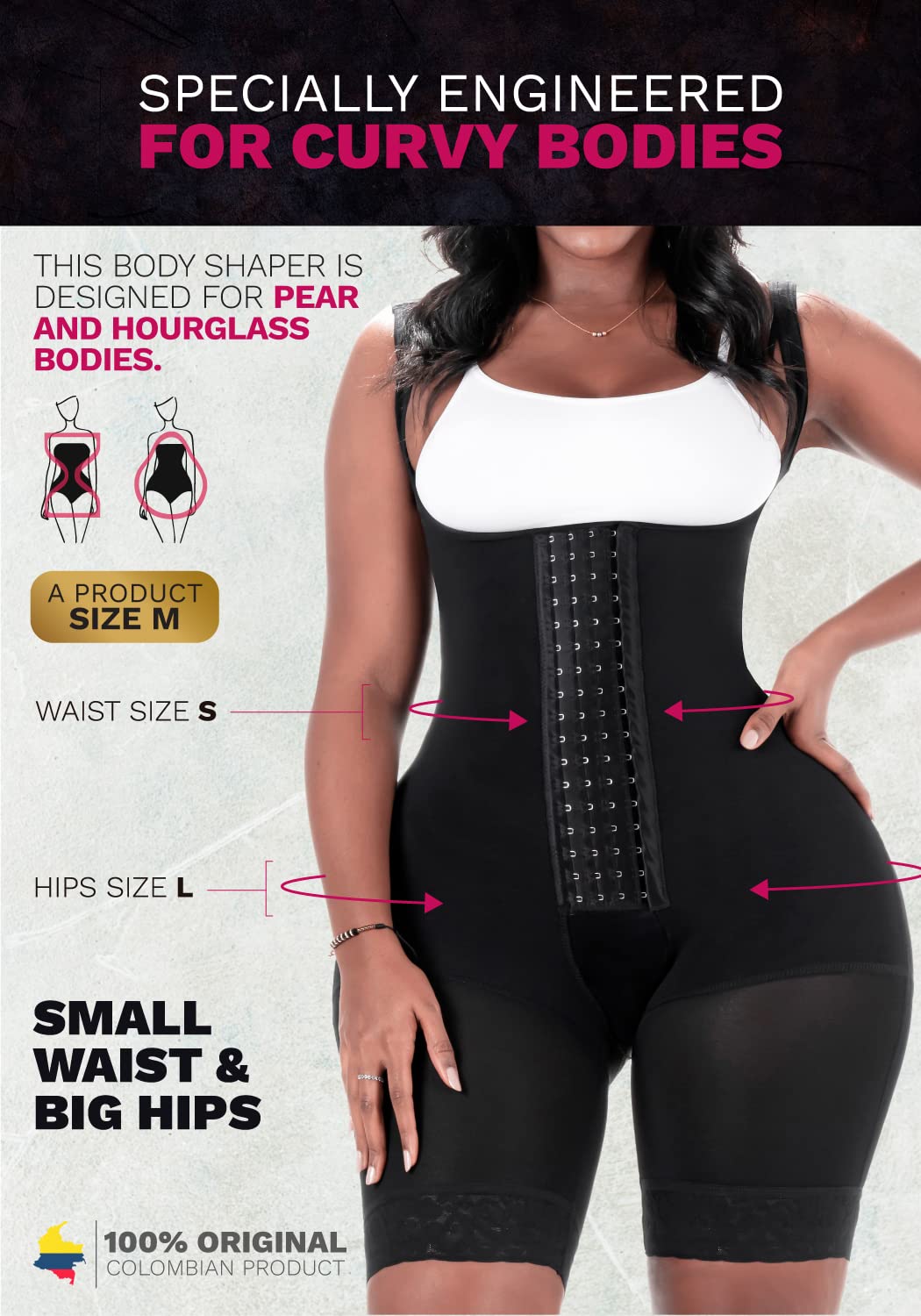 098BF Fajas Colombianas Guitar Shaped Women's Shapewear for Wide Hips - Slimming Body Shaper for Tummy Control & Waist Training - Perfect for Postpartum, Workout & Special Occasions