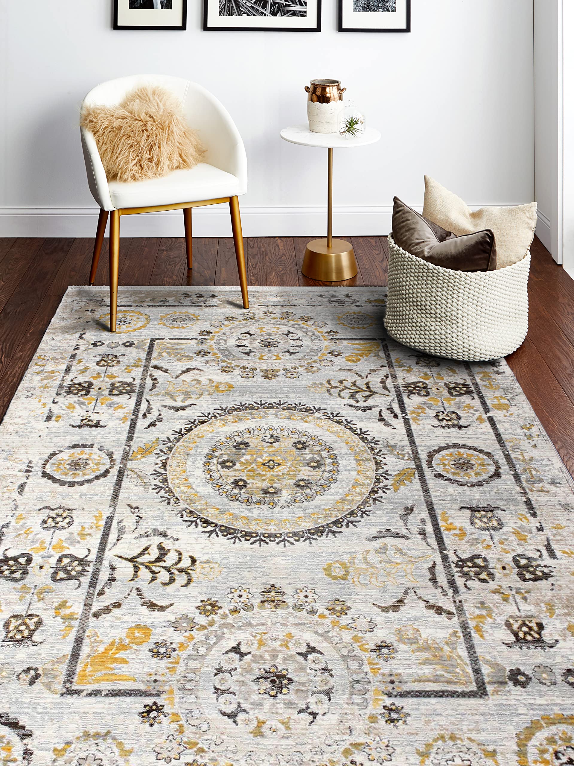 Bashian Collection Luxury Power Loom Polyester Area Rug - 3.6' x 5.6' Beige Runner Rug for Entryway, Living Room, Bedroom - Soft & Durable Home Decor - Perfect for High Traffic Areas & Cozy Spaces