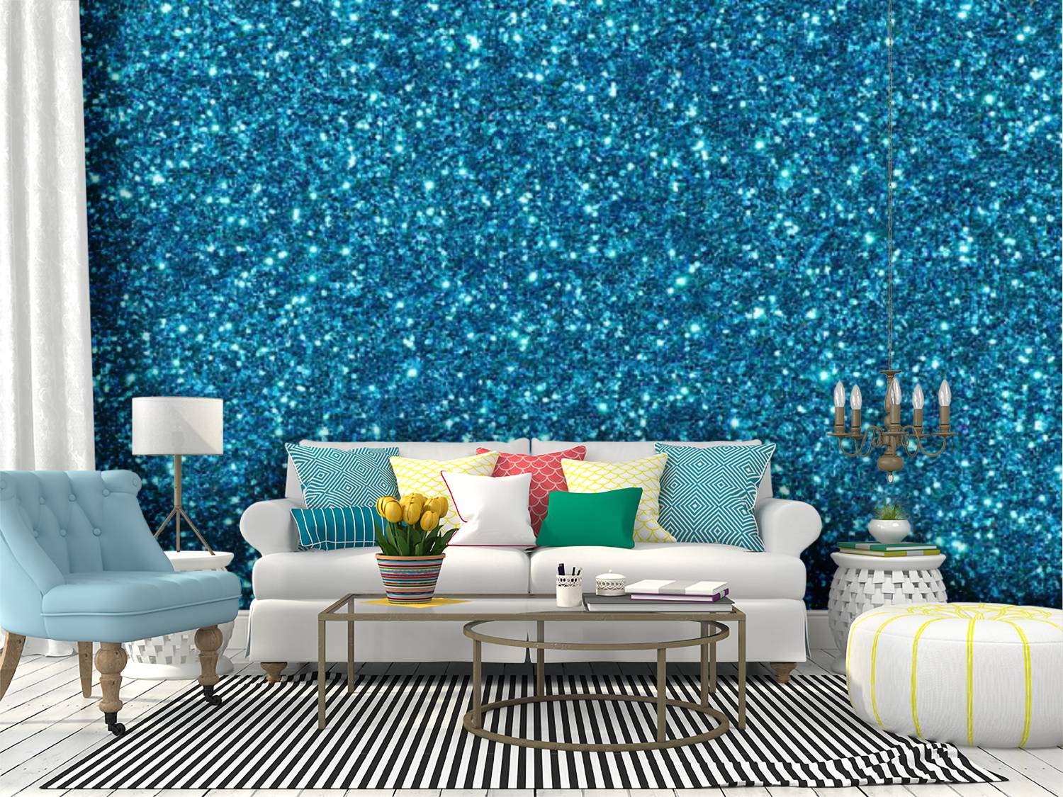 RECETHROWS Blue Glitter Abstract Peel and Stick Wallpaper - Self-Adhesive Removable Vinyl Wall Mural for Bedroom, Living Room & Home Decor | Easy DIY Wall Covering for Accent Walls