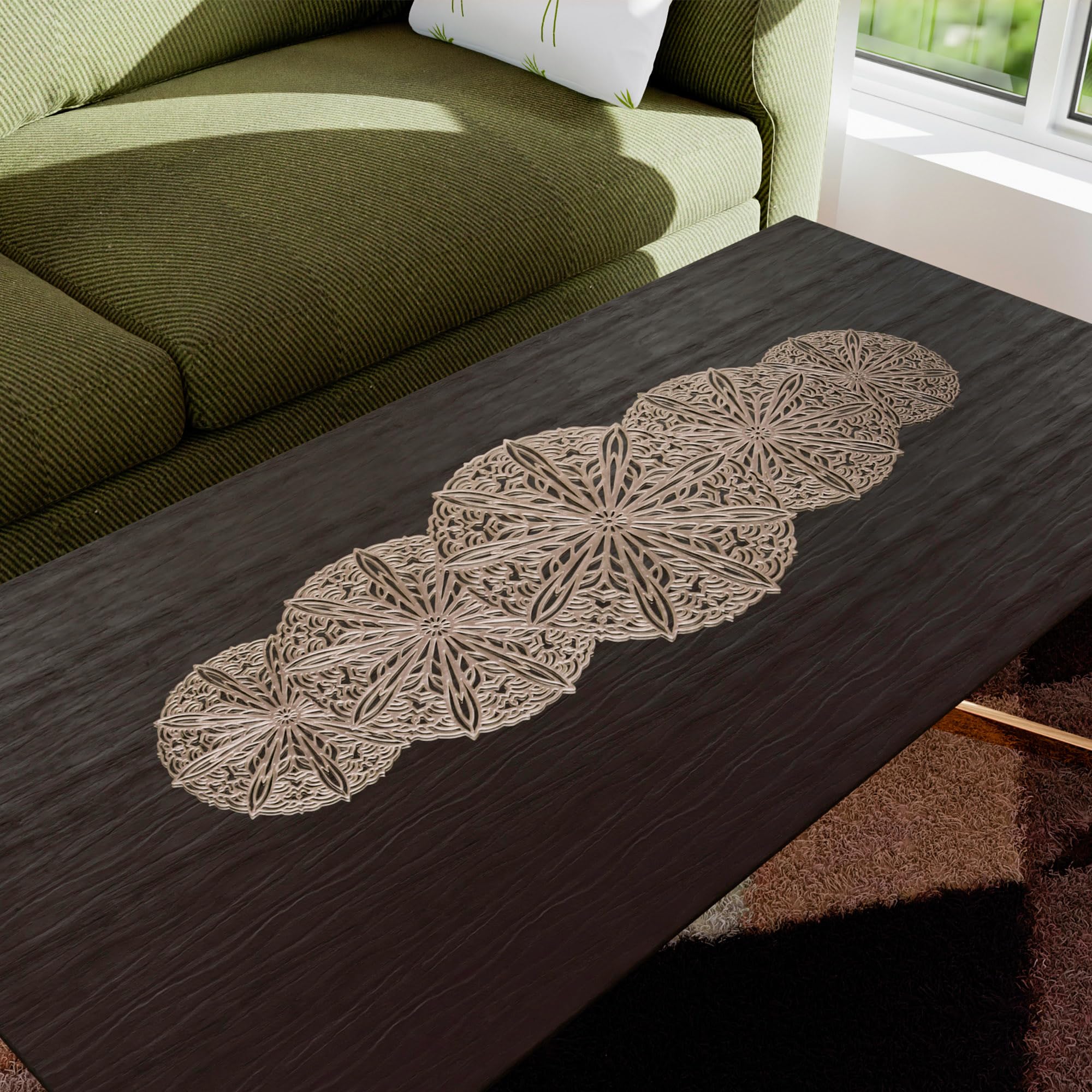 13x36 Inch Soft Leather Anti-Slip Table Runner - Golden Gola Design Dining Table Decor for Center Table, Living Room, Hotel & Home Accessories | Perfect for Dinner Parties, Weddings & Holiday Decorations
