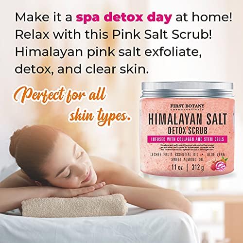 First Botany Himalayan Salt Body Scrub with Collagen & Stem Cells - Natural Exfoliating Body & Face Souffle for Smooth Skin (20 oz) - Perfect for Spa Day, Self Care & Gift Giving