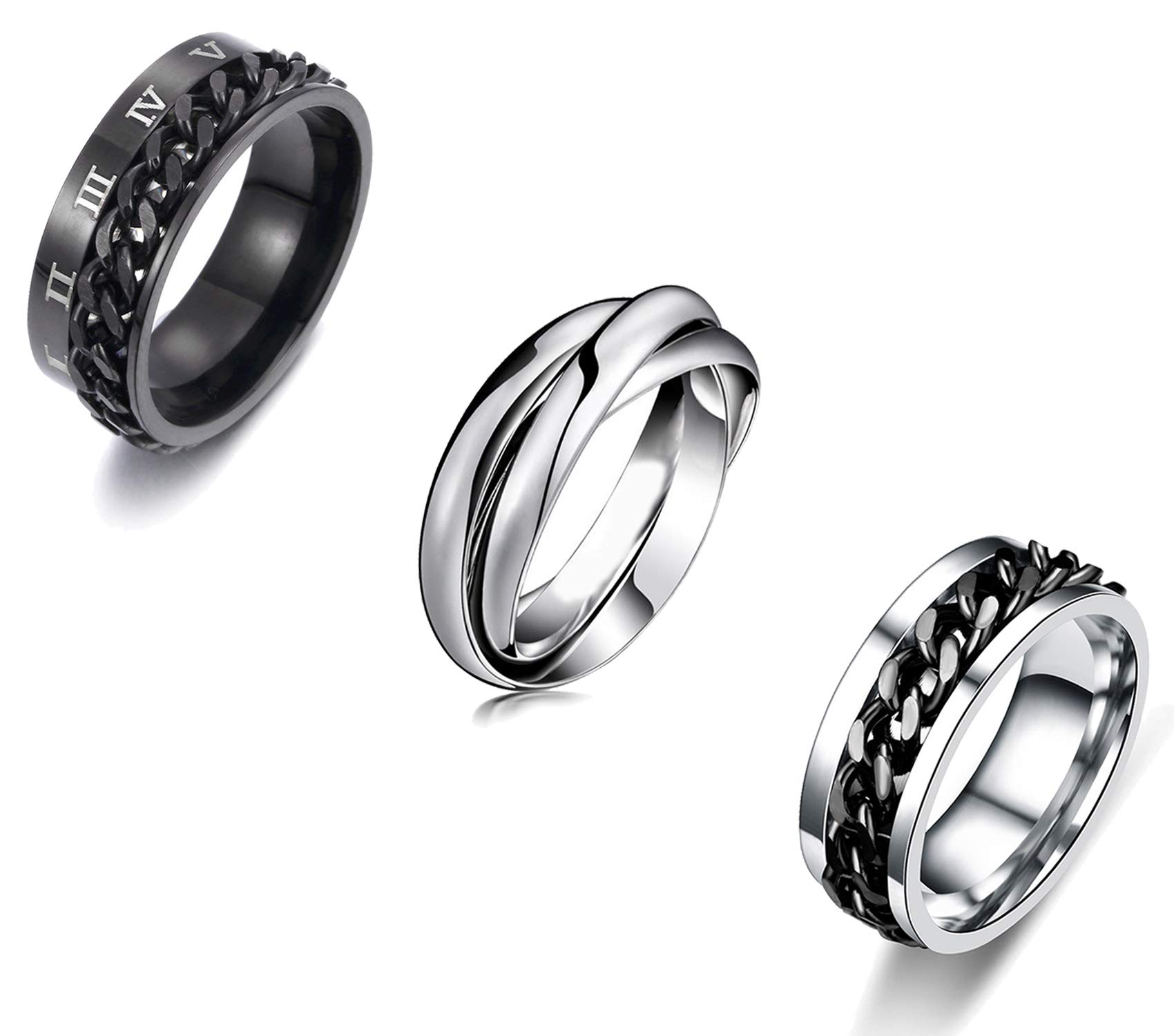 HUASAI Anxiety Relief Spinner Rings for Women & Men - Triple Interlocked Fidget Rings with Roman Numerals - Stress Relief Worry Rings for ADHD, Anxiety, Focus - Perfect for Office, School, Travel & Daily Relaxation