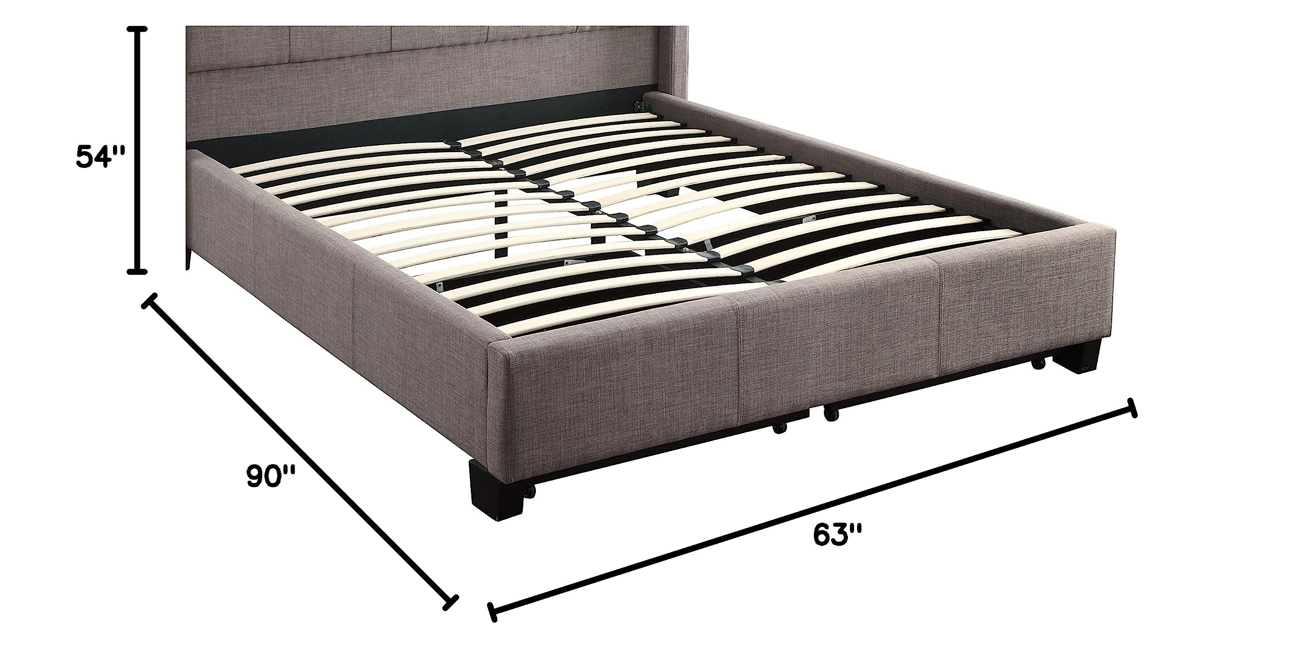 Modus Furniture Solid Wood Storage Bed with Footboard, Full Size, Royal Dolphin Linen - Space-Saving Bedroom Solution for Small Spaces & Guest Rooms