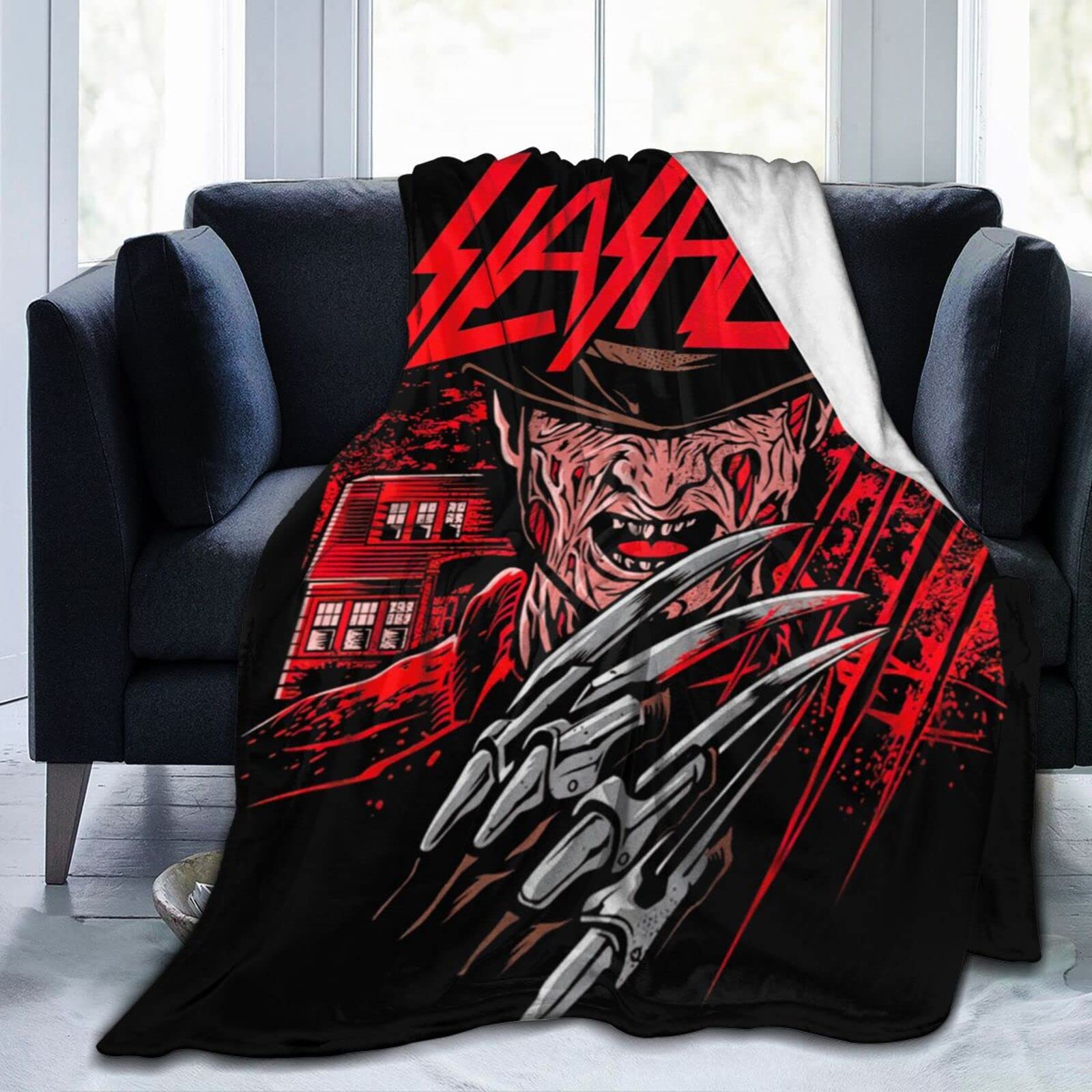 Freddy and Krueger Flannel Fleece Blanket - Super Soft Horror Movie Throw Blanket 60x50 Inches for Winter, Halloween & Movie Nights - Cozy Couch Blanket for Sofa, Bed, Camping and Gift Giving