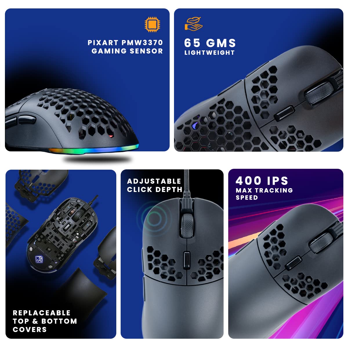 Cosmic Byte Unisex Kilonova 3370IC PRO X-Light Wired Gaming Mouse - 16000 DPI, 7 Buttons, RGB Lighting - Perfect for FPS, MOBA & Esports Gaming (Black)