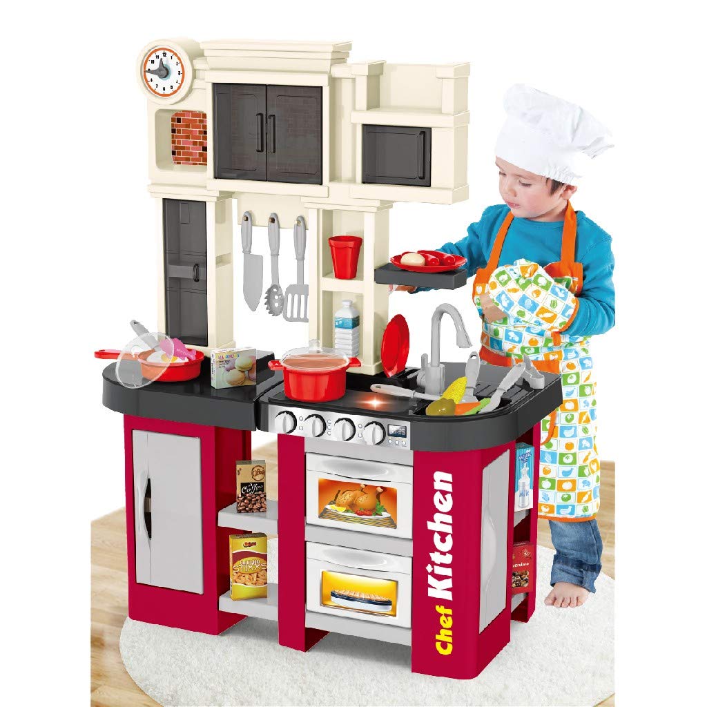 Kids Wooden Play Kitchen Set with Sink & Windows - Pretend Role-Playing Game Toy for Children | Includes Toy Dishes & Tap Water Play | Perfect for Imaginative Play, Preschool Learning & Home Daycare Activities
