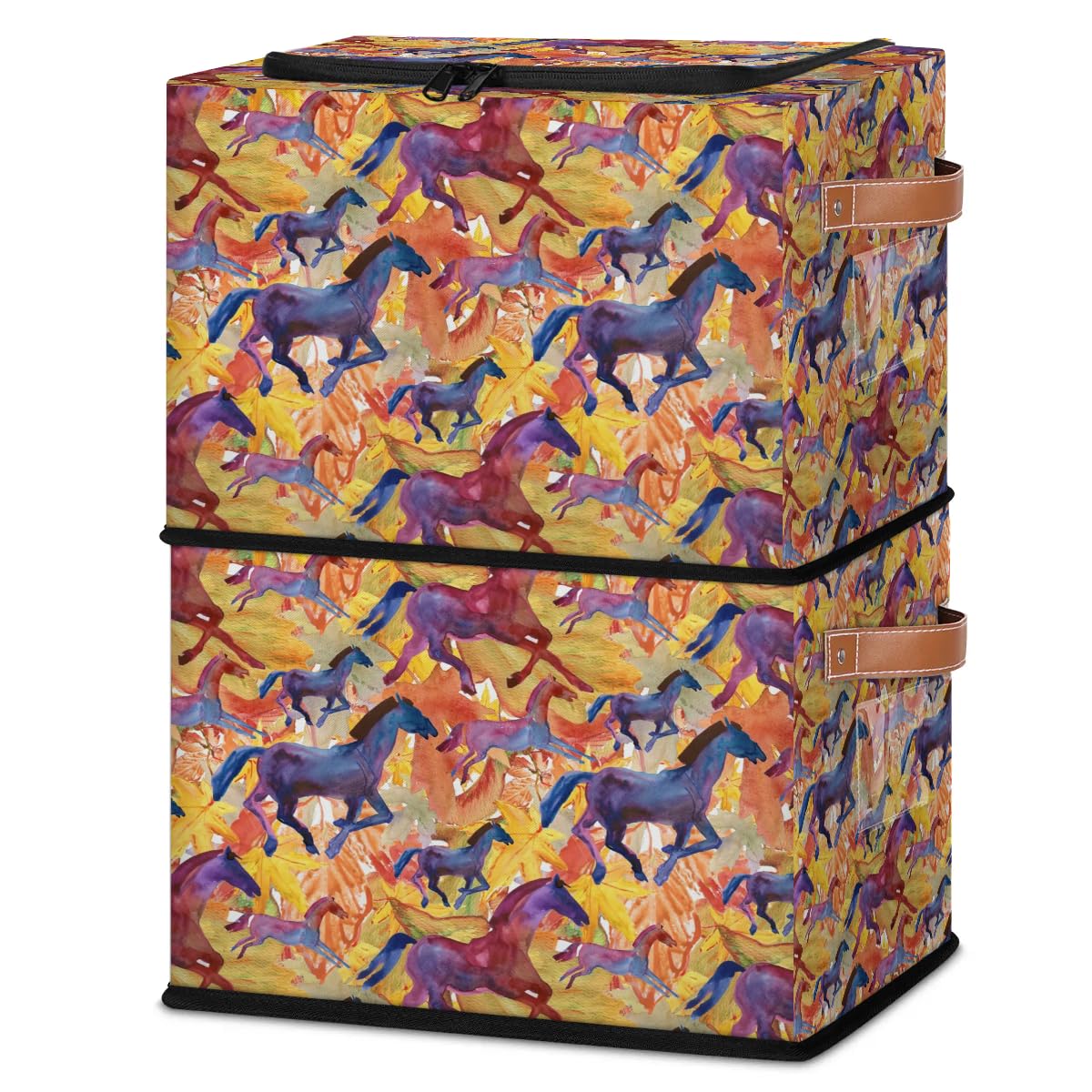 2-Pack Stackable Storage Bins with Zipper Lid & Metal Frame - PU Handled Closet Organizer Cubes for Clothes, Shoes & Seasonal Items | Perfect for Bedroom, Closet & Fall/Winter Storage Organization
