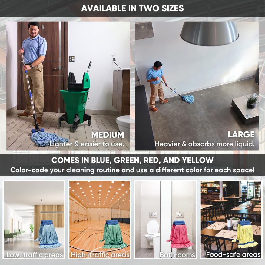 Bulk Commercial Mop Head Replacement (24 Pack) - Heavy Duty Microfiber Tube Mop Refills for Hardwood, Tile & Vinyl Floors | 14oz Machine Washable Industrial Wet Mops | Perfect for Schools, Hospitals & Office Cleaning