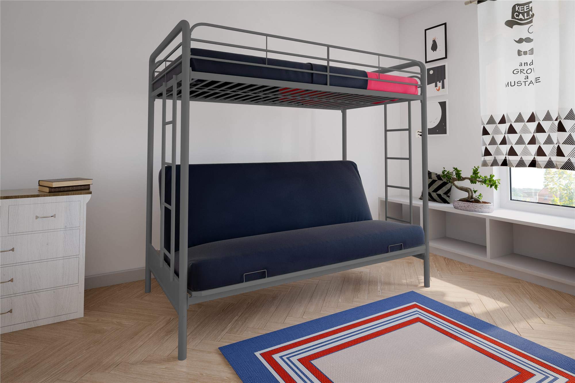 DHP Sammie Twin Over Full Metal Bunk Bed with Ladder, Space-Saving Silver Bunk Bed for Kids & Teens - Perfect for Small Bedrooms, Guest Rooms & Dorm Rooms