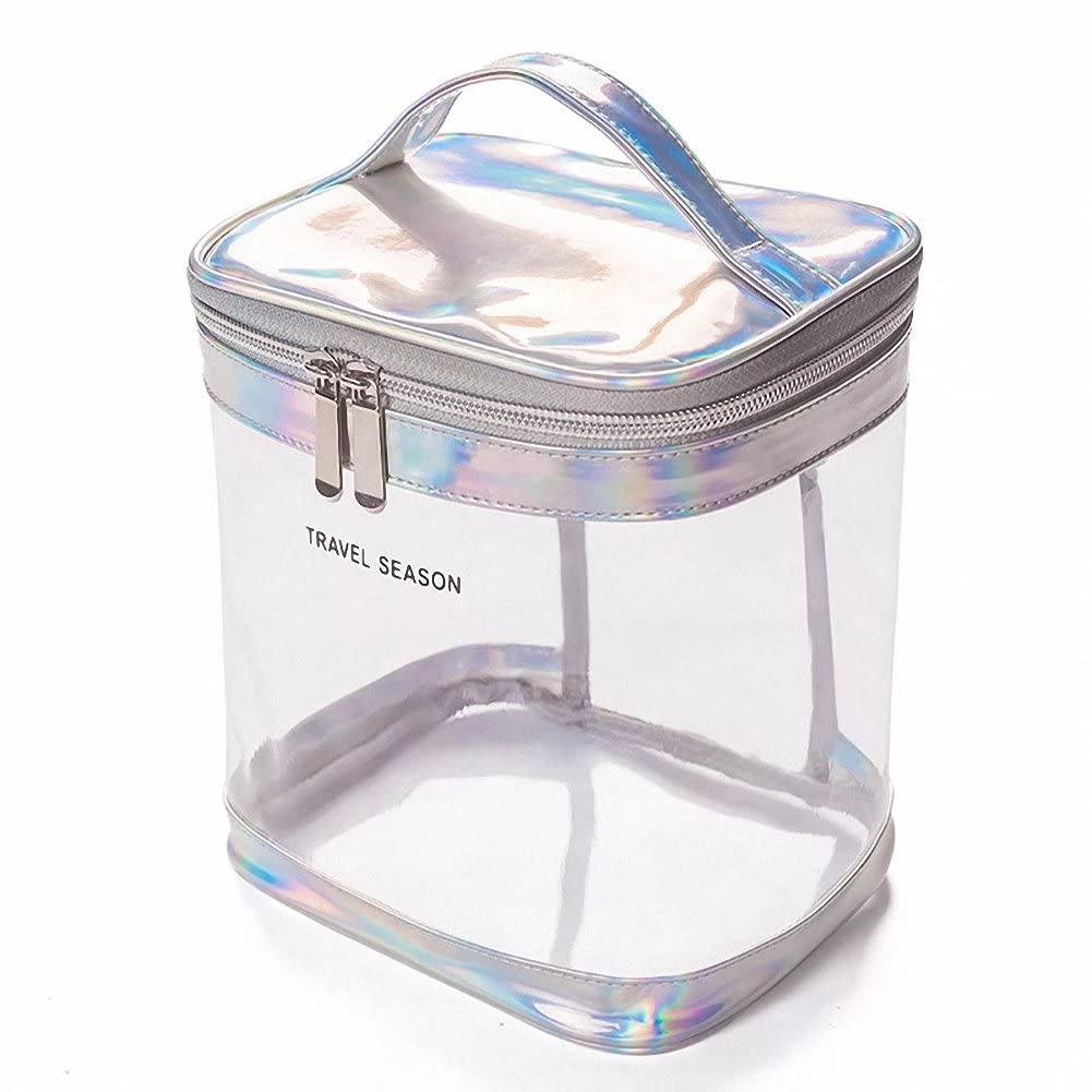 **Clear Toiletry Bag - Transparent Waterproof Travel Cosmetic Organizer with Zipper & Handle, Large Capacity Makeup Storage Pouch (14.5 x 17 x 20cm) - Perfect for Air Travel, Gym, Camping & Beach Trips**