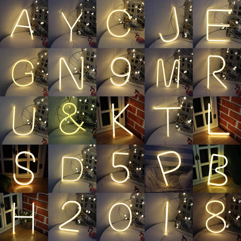 LED Warm White Neon Night Lights - Battery/USB Powered Letter Neon Signs for Kids Room, Home Decor, Bar, Club, Party | Perfect for Birthday, Anniversary, Wedding & Festival Decorations