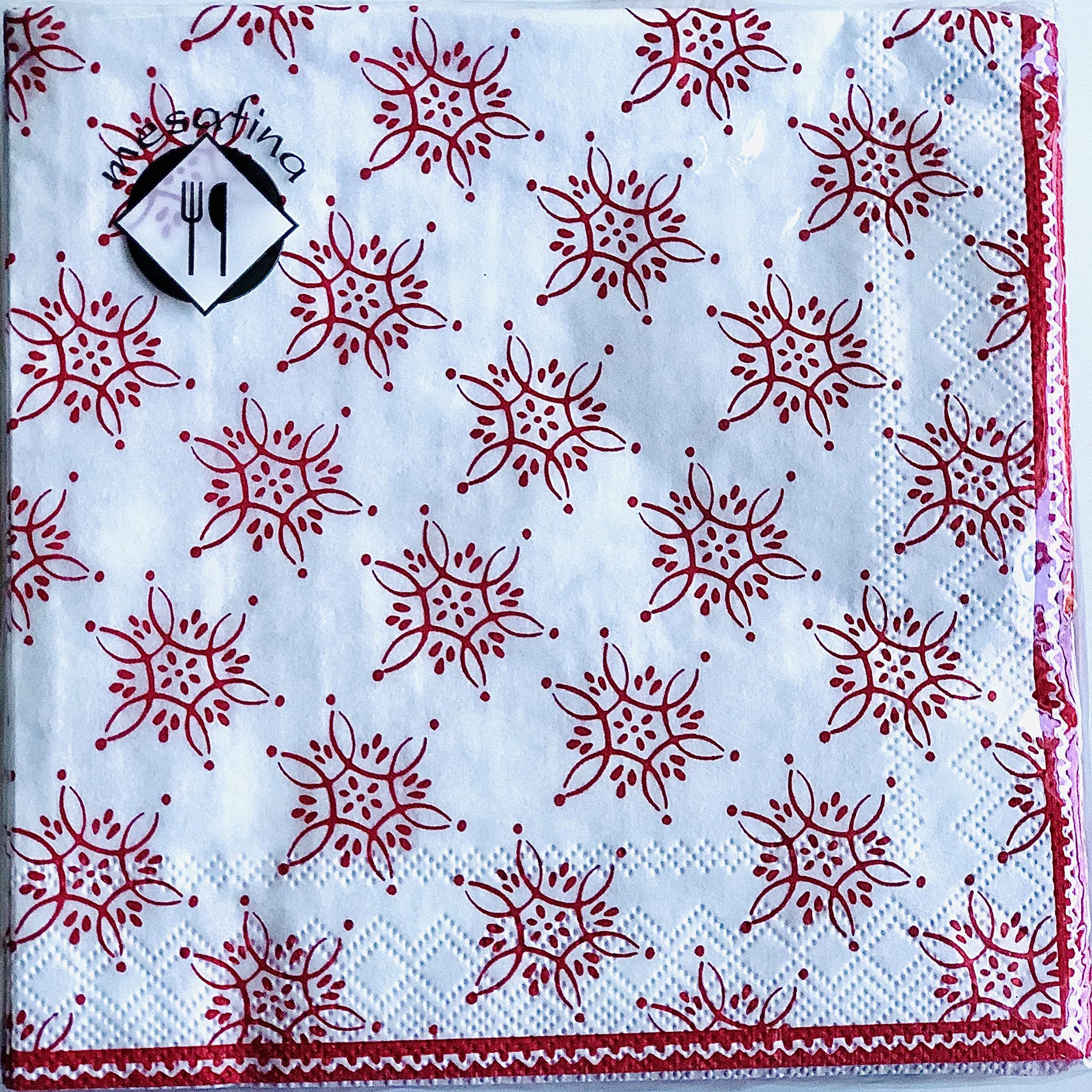 40-Pack 5x5 Inch White & Red Snowflake Winter Cocktail Napkins | Holiday Party Paper Napkins | Christmas Decoupage & Decorative Napkins | Perfect for Winter Celebrations, Christmas Parties & Home Decor