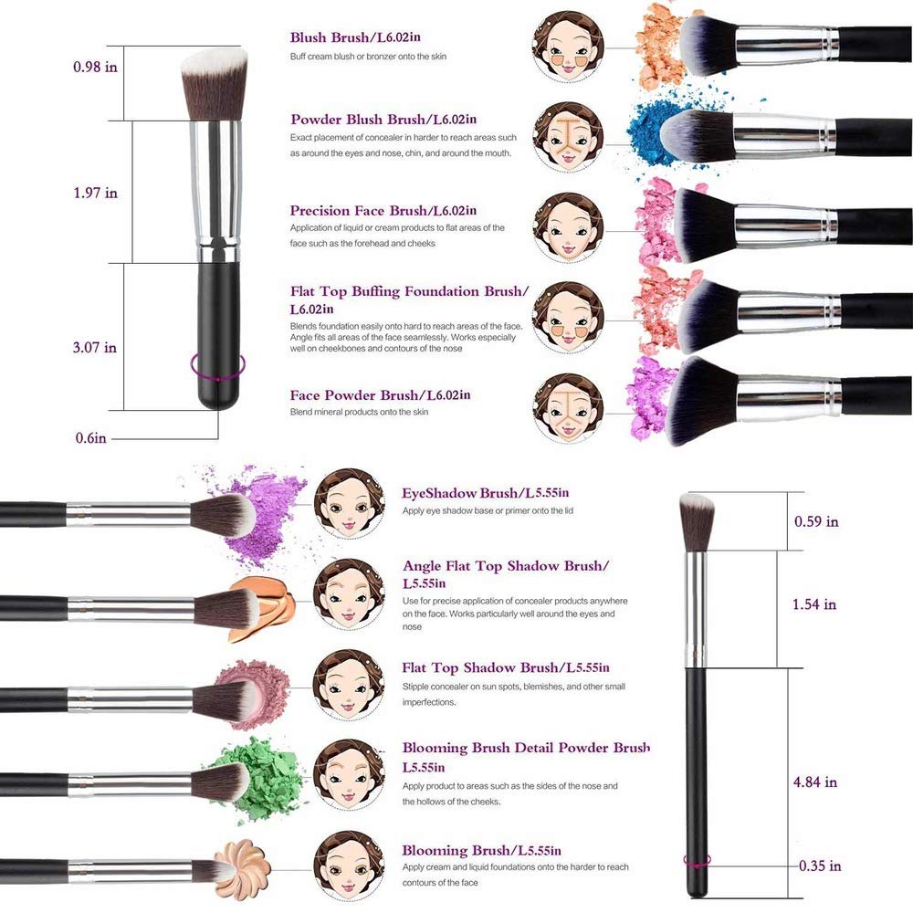 DATNASAYAD 10-Piece Mini Makeup Brush Set for Women & Girls - Soft Synthetic Bristles, Professional Cosmetic Brushes (Black) - Perfect for Eyeshadow, Blending, Contouring & Travel Makeup Kit