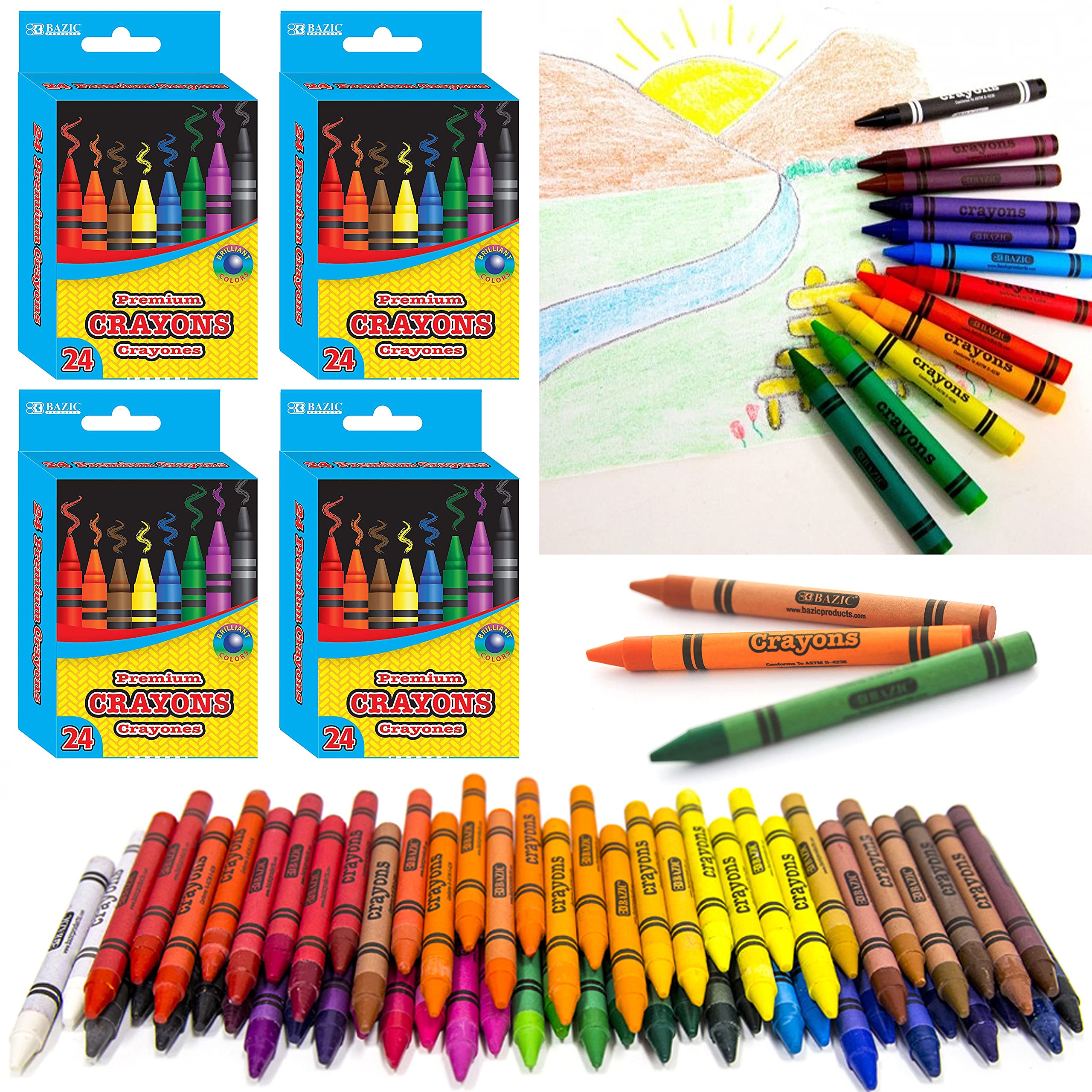 96 Assorted Colors Premium Non-Toxic Crayons for Kids - School & Art Supplies, Drawing & Coloring Set for Classroom, Home, and Creative Projects