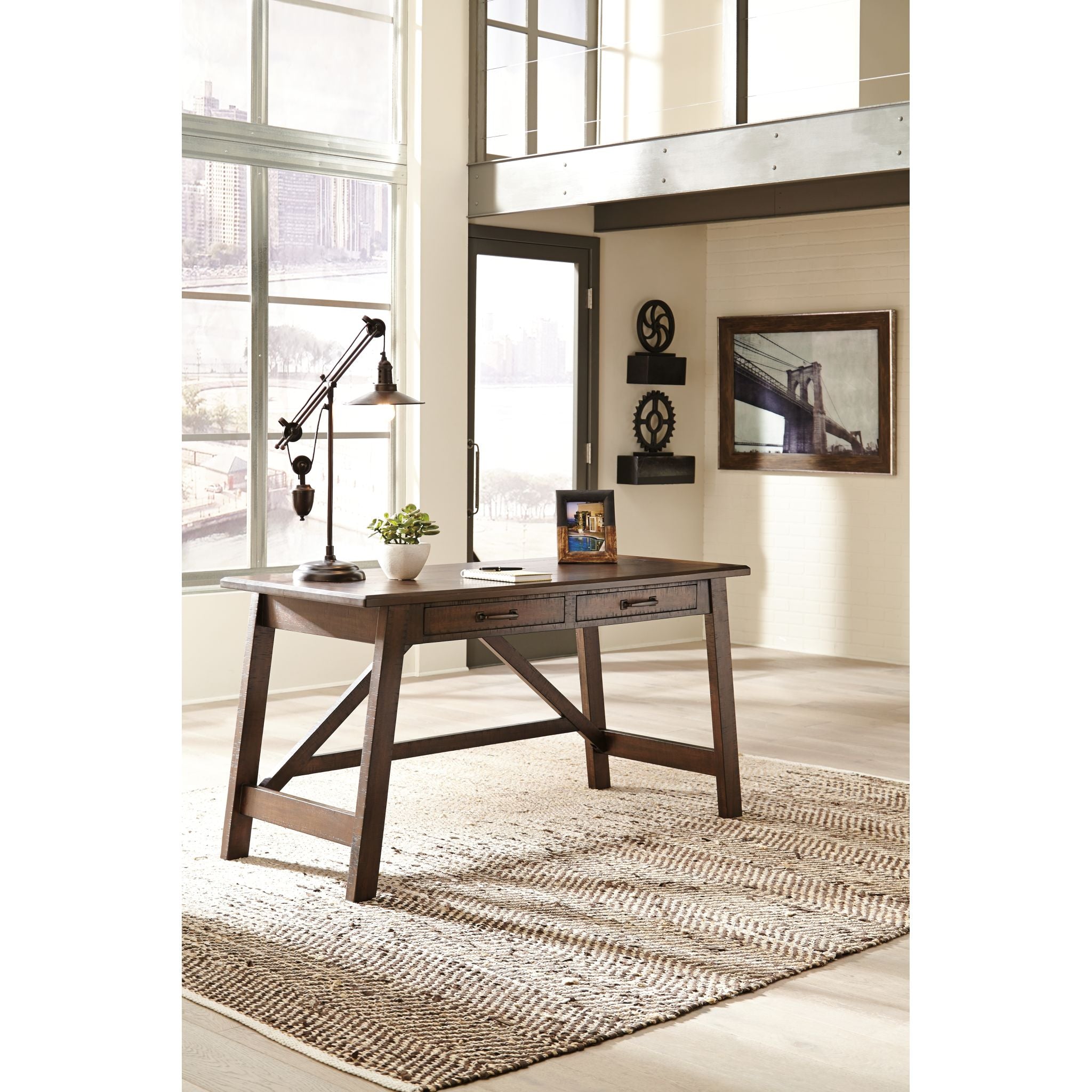 Baldridge Desk in Rustic Brown - Solid Wood Home Office Desk for Study & Work - Perfect for Home Office, Study Room & Workspace
