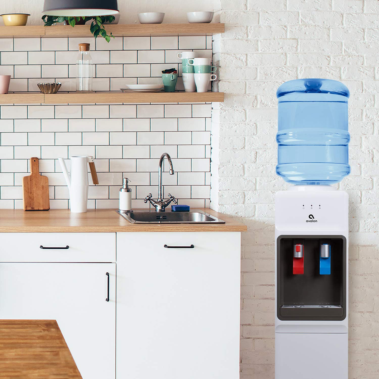 Avalon Top Loading Water Cooler Dispenser with Hot & Cold Water - Child Safety Lock, Slim Space-Saving Design for Home & Office - Compatible with 3 & 5 Gallon Bottles - UL Certified - Perfect for Kitchens, Break Rooms and Dormitories