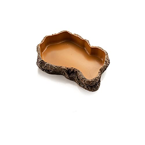 Natural Resin Reptile Feeding Bowl - Realistic Rock Design for Lizards, Toads, Tortoises & Hedgehogs - Terrarium Habitat Accessories - 7.5 x 5 x 1.6 Inches Large Brown Water & Food Dish - Perfect for Desert & Jungle Themed Enclosures