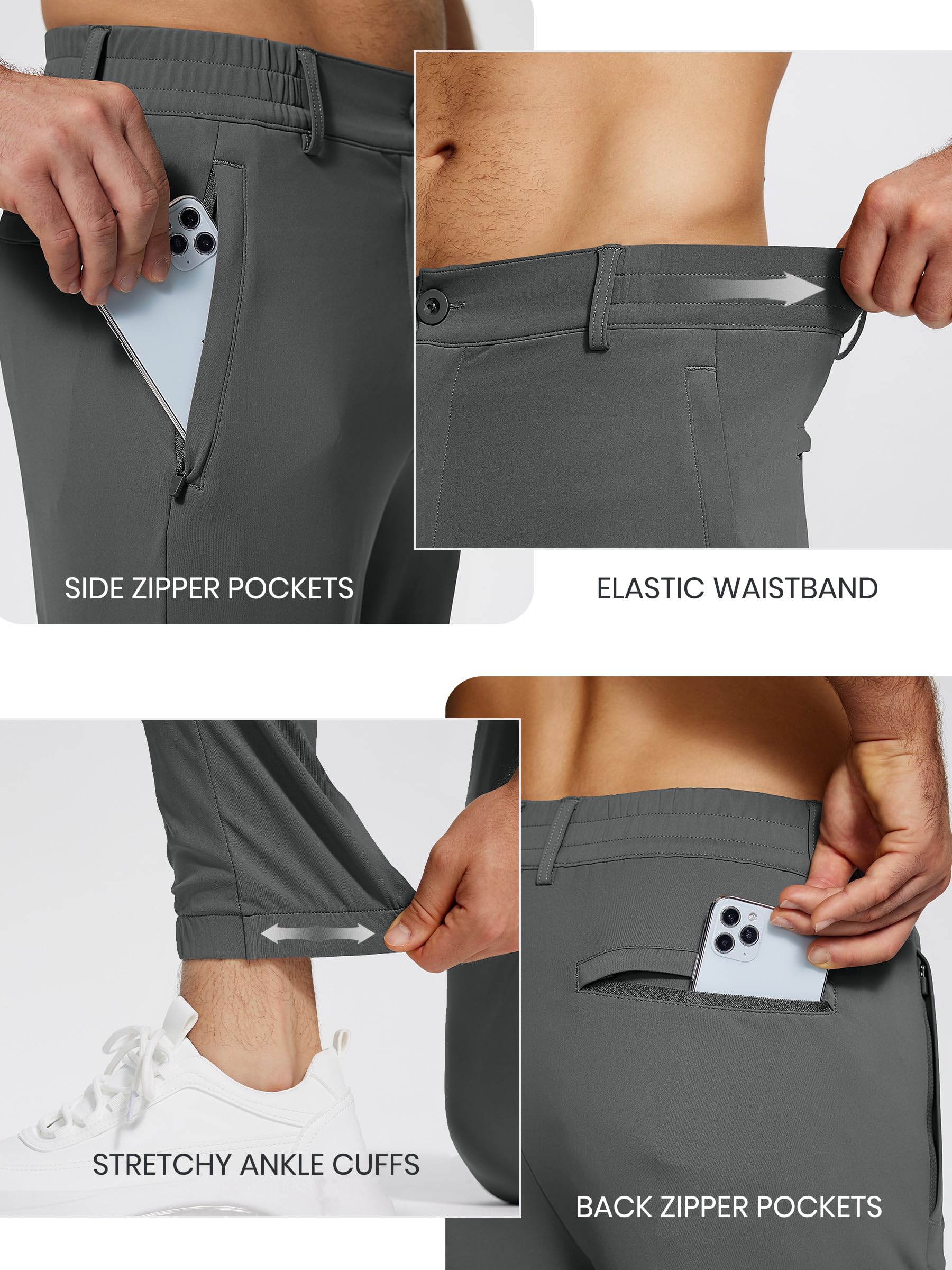 **Men's Slim Fit Golf Joggers Pants - Stretch Travel & Work Casual Tapered Pants with 4 Zipper Pockets | Perfect for Golfing, Travel, Office & Everyday Wear**