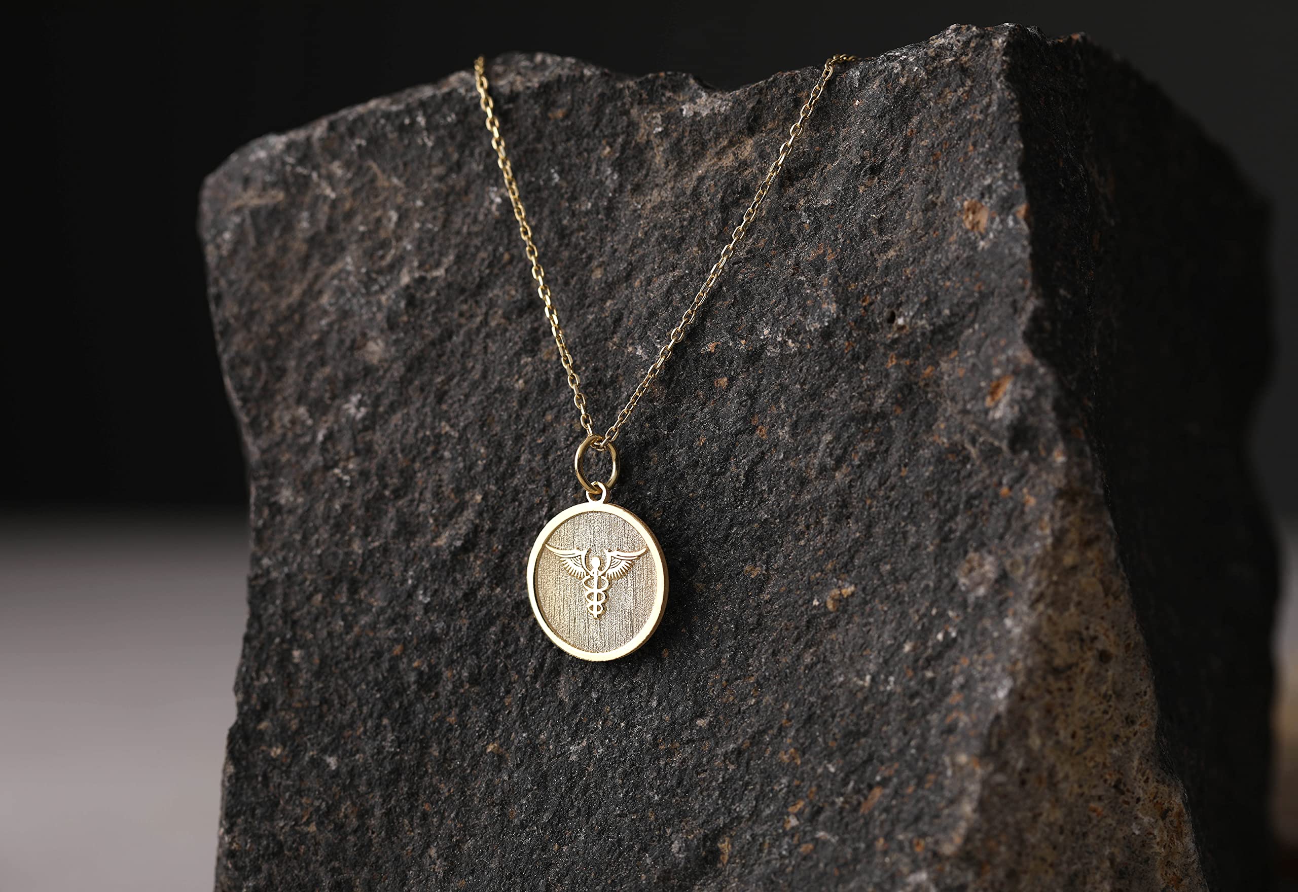 14K Gold Caduceus Medical Symbol Necklace - Personalized Doctor Nurse Jewelry Gift - Engravable Medical ID Pendant for Healthcare Professionals (Ideal for Graduation, Appreciation Gifts & Daily Wear)