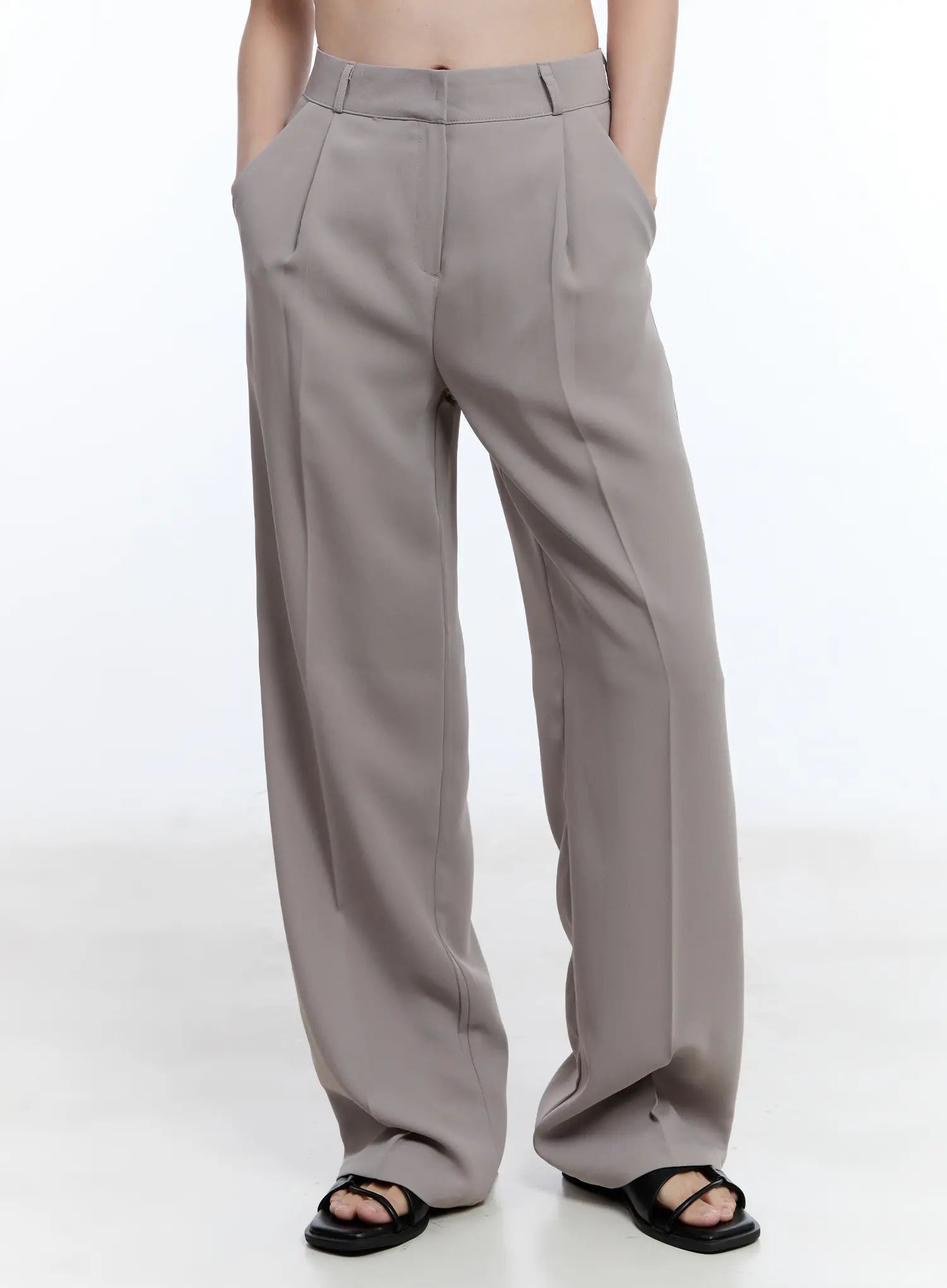 Elegant Pintuck Wide Leg Pants for Women - High Waist Flowy Trousers with Side Pockets - Office Work & Casual Outfit (Style CU513)