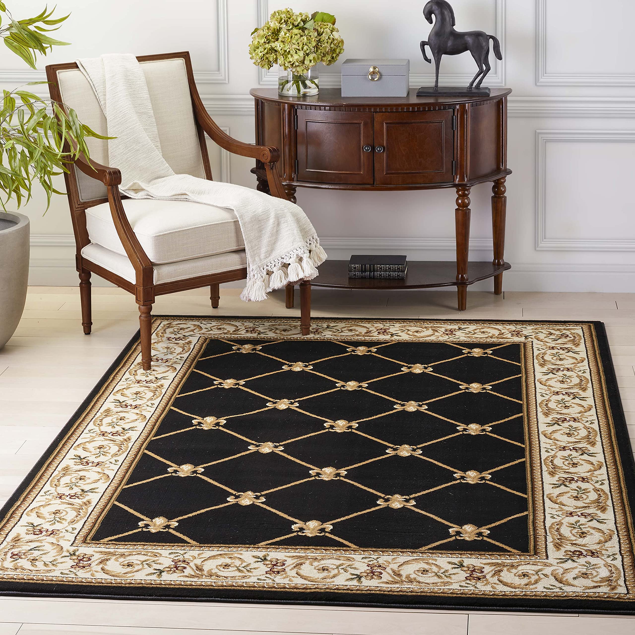 Well Woven Timeless Fleur De Lis Black Formal Area Rug 3'11