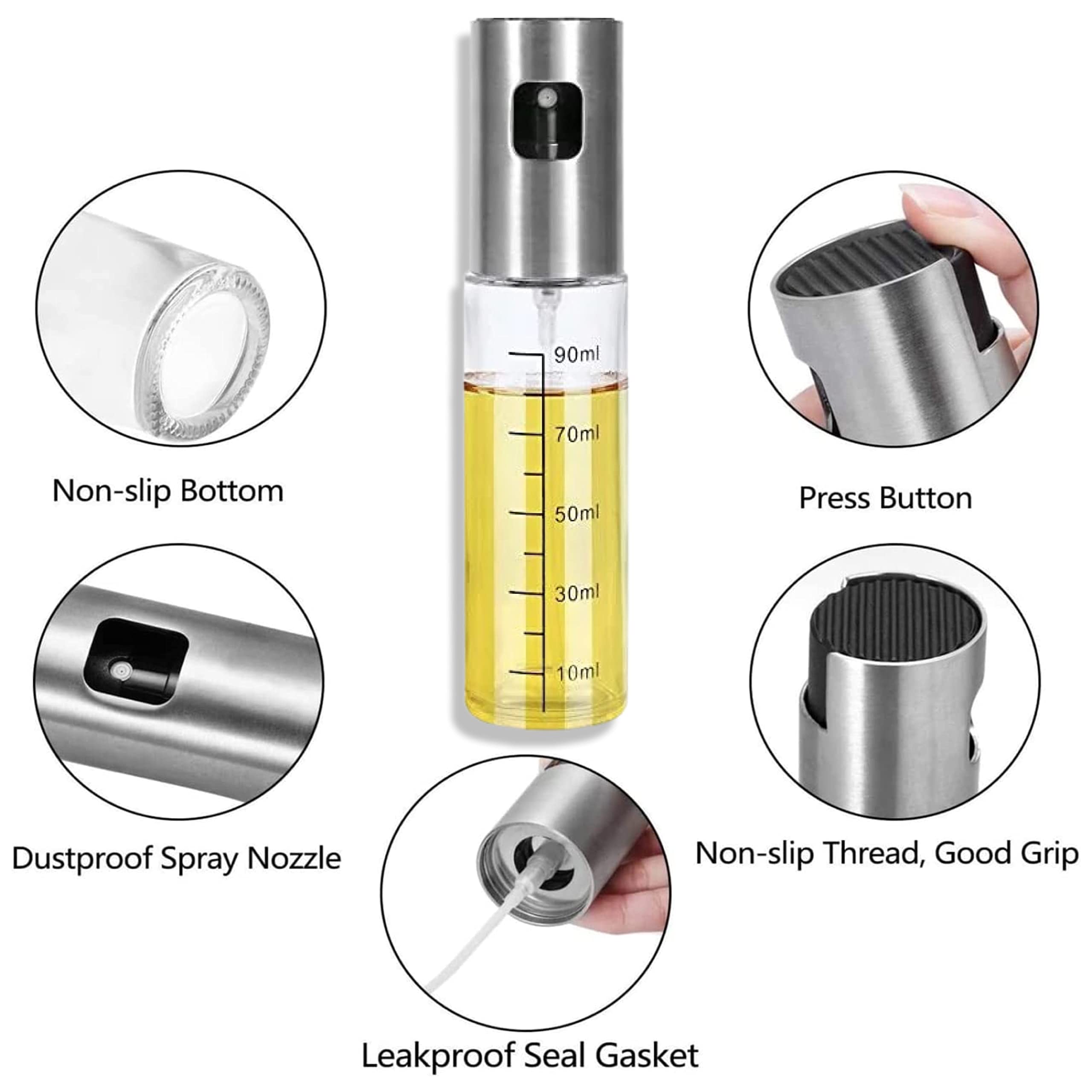 Stainless Steel Oil Sprayer for Cooking - 100ml Olive Oil Mister for Air Fryers, Baking, Roasting & Frying | Oil Spray Bottle & Vinegar Soy Sauce Dispenser | Perfect for Kitchen, BBQ & Healthy Cooking
