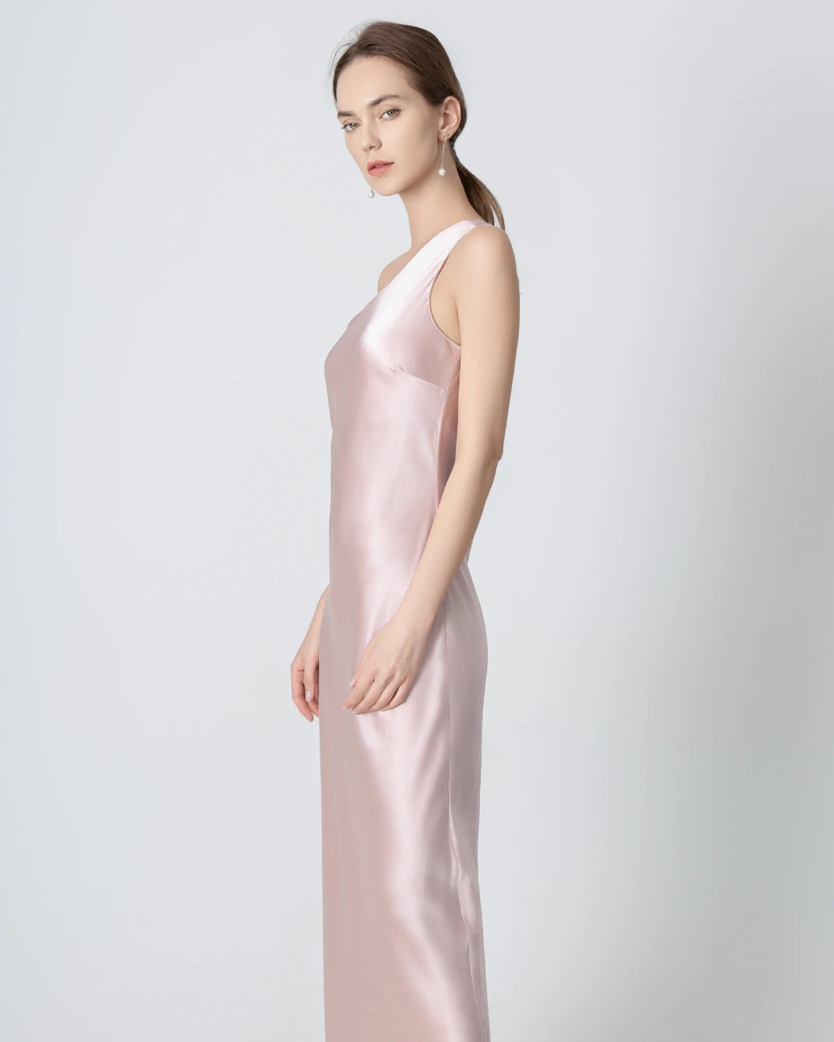 Elegant One Shoulder Maxi Silk Dress for Women - Perfect for Weddings, Parties & Evening Events