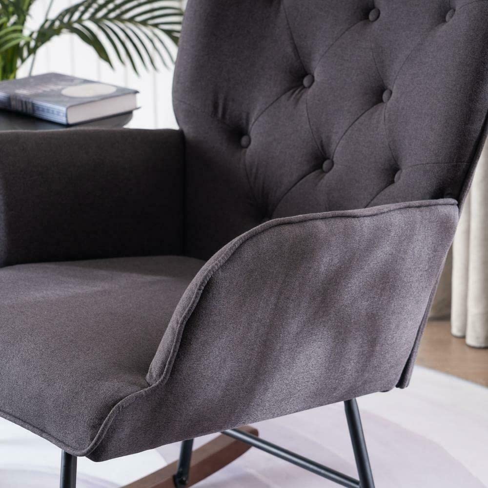 Comfortable Upholstered Recliner Rocking Chair - Adjustable Lounge Armchair for Living Room, Bedroom & Nursery - Perfect for Relaxing, Reading & Nursing - Mikalo Rocker Recliner with Soft Cushions