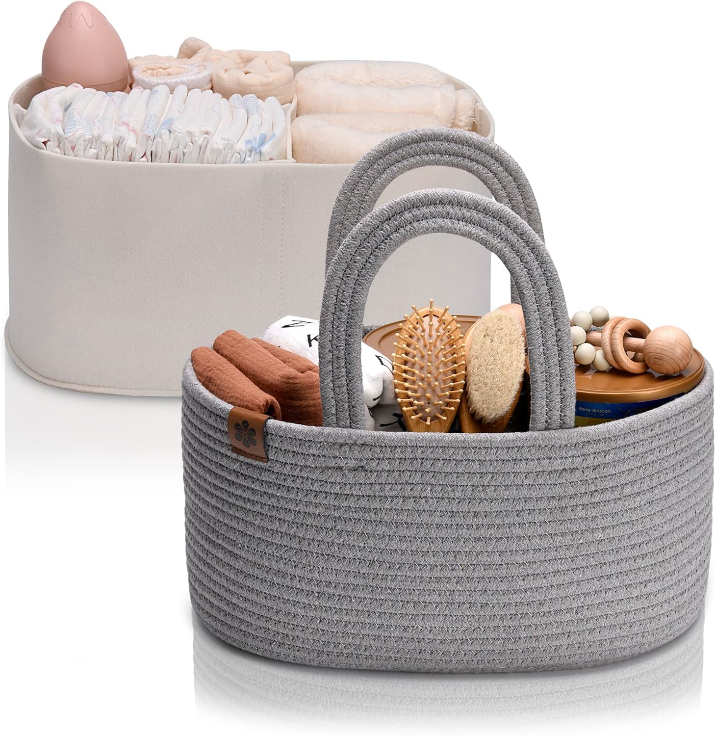 Zaakash Gray Baby Diaper Caddy Organizer - Portable Diaper Storage for Nursery, Changing Table & Car - Multi-Purpose Baby Gift Basket for New Parents (Perfect for Diapers, Wipes & Baby Essentials)