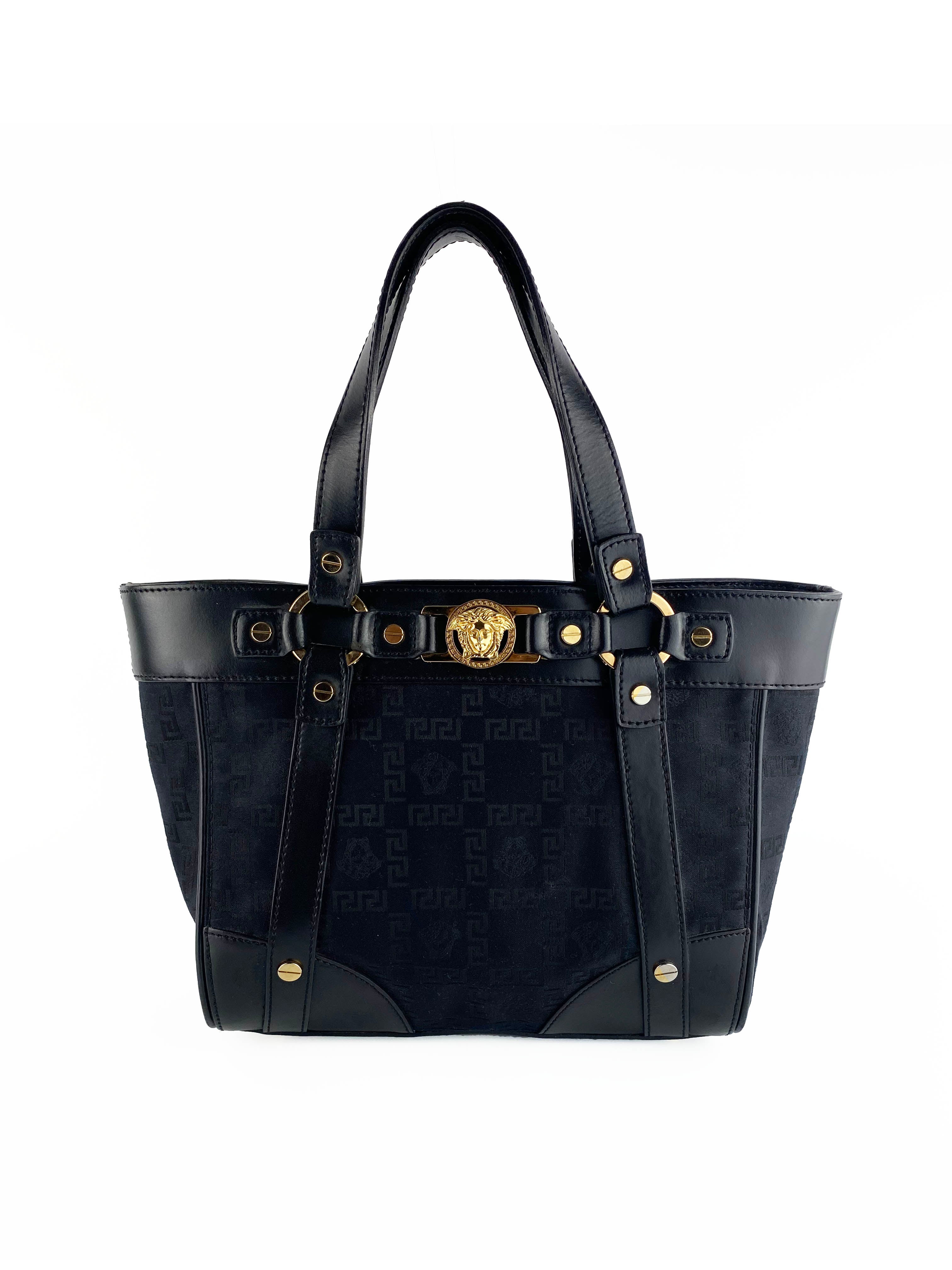 Versace Black Nylon Tote Bag for Women - Luxury Designer Handbag for Work, Travel & Everyday Use