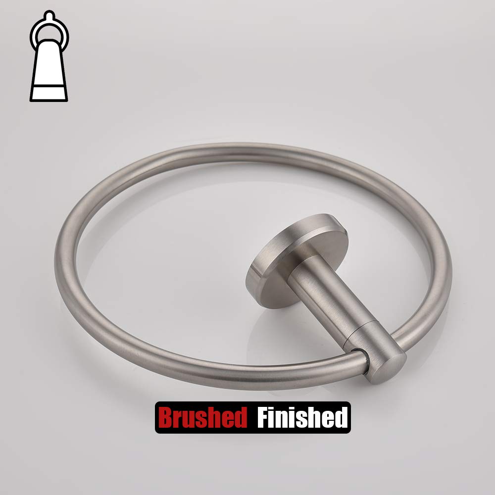 JQK 304 Stainless Steel Bathroom Towel Ring - Brushed Nickel Wall Mount Hand Towel Holder TR130-BN for Bath, Kitchen & Guest Room Decor
