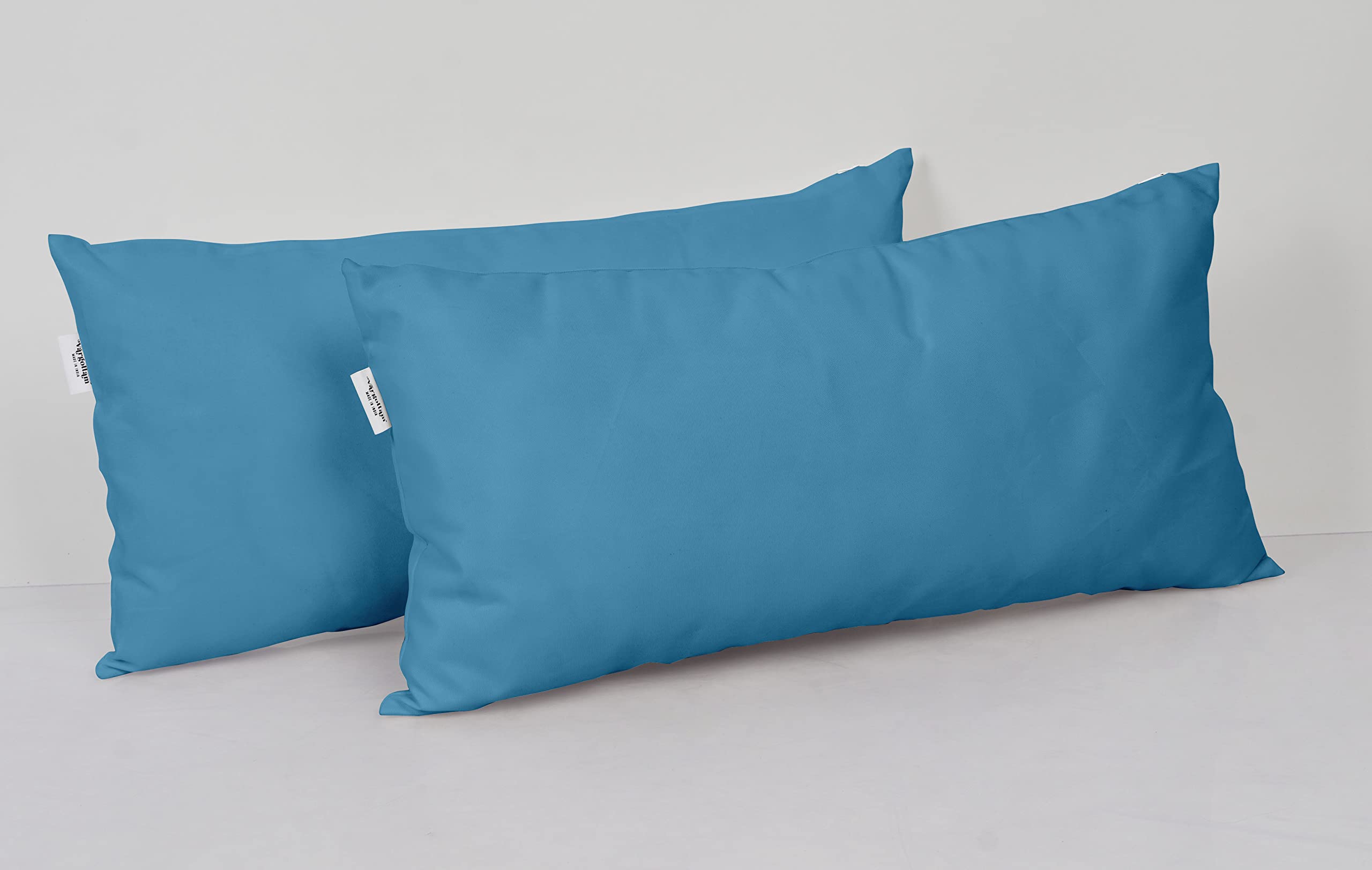 Waterproof All-Weather Polyester Lumbar Pillow Set of 2 - Indoor/Outdoor Decorative Throw Pillows for Patio Furniture with Insert - Medium Blue - Perfect for Sofa, Garden, Deck & Poolside Relaxation