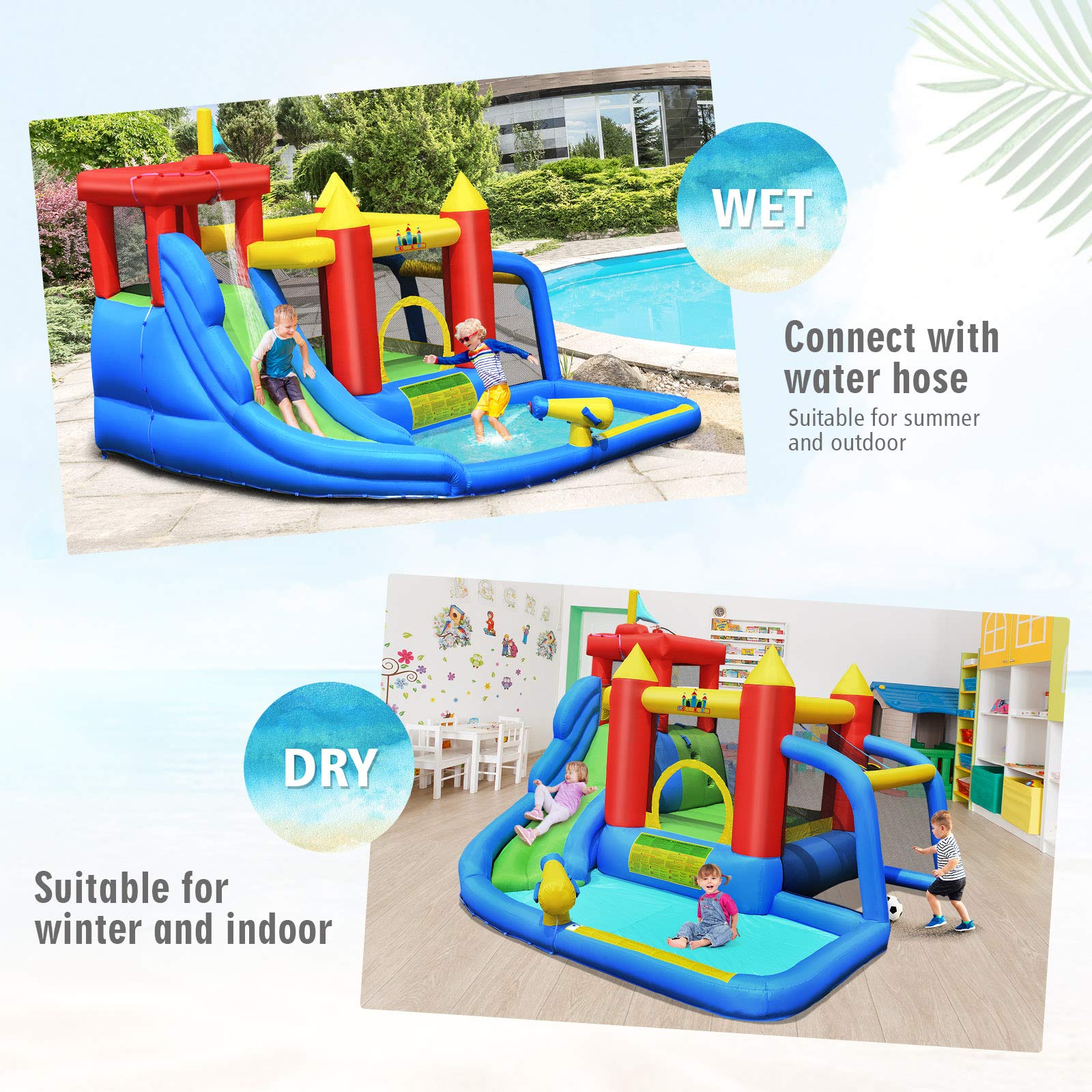 BOUNTECH 7-in-1 Inflatable Water Slide Park with Football Gate & Splash Pool - Giant Bounce House for Kids & Adults - Backyard Water Slides for Summer Outdoor Fun - Perfect Birthday Gift & Party Entertainment