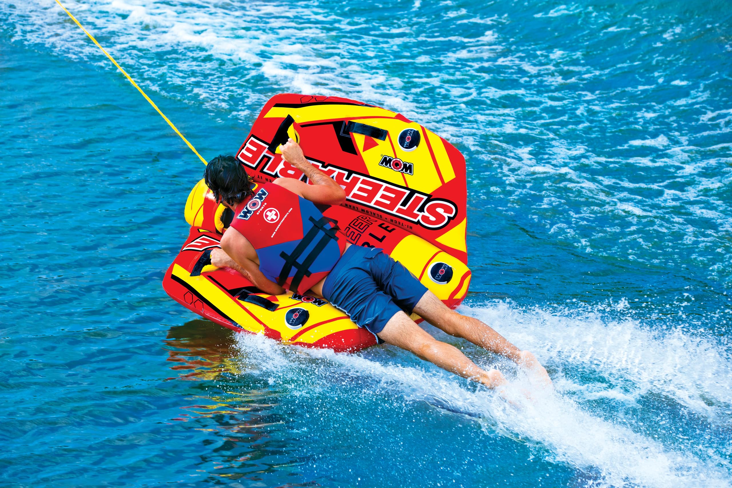 WOW Sports 1 or 2 Person Inflatable Steerable Tube for Boating - Take Control of the Ride (Model 19-1090) | Perfect for Family Fun, Water Sports & Lake Adventures