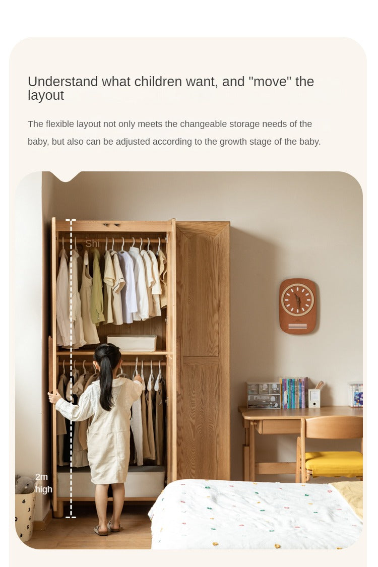 Solid Oak Wood Kids Wardrobe - Durable & Stylish Storage for Bedroom, Nursery, or Playroom Organization