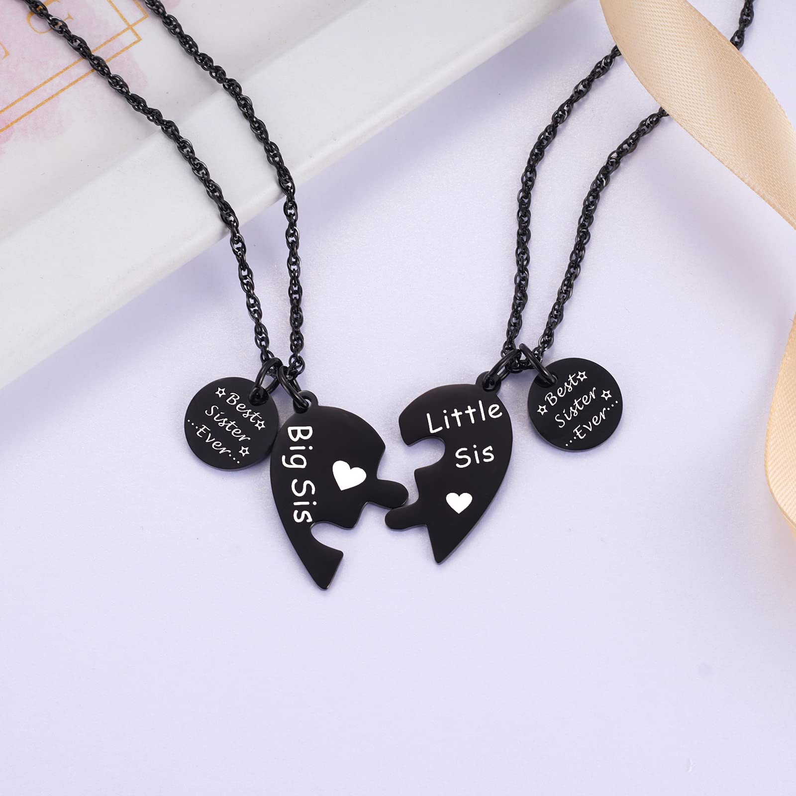 Ralukiia Matching Heart Necklace Set for Sisters - Best Sister Gift for Birthday, Christmas & Anniversaries | Big Sis & Lil Sis Jewelry for Special Bonding Moments