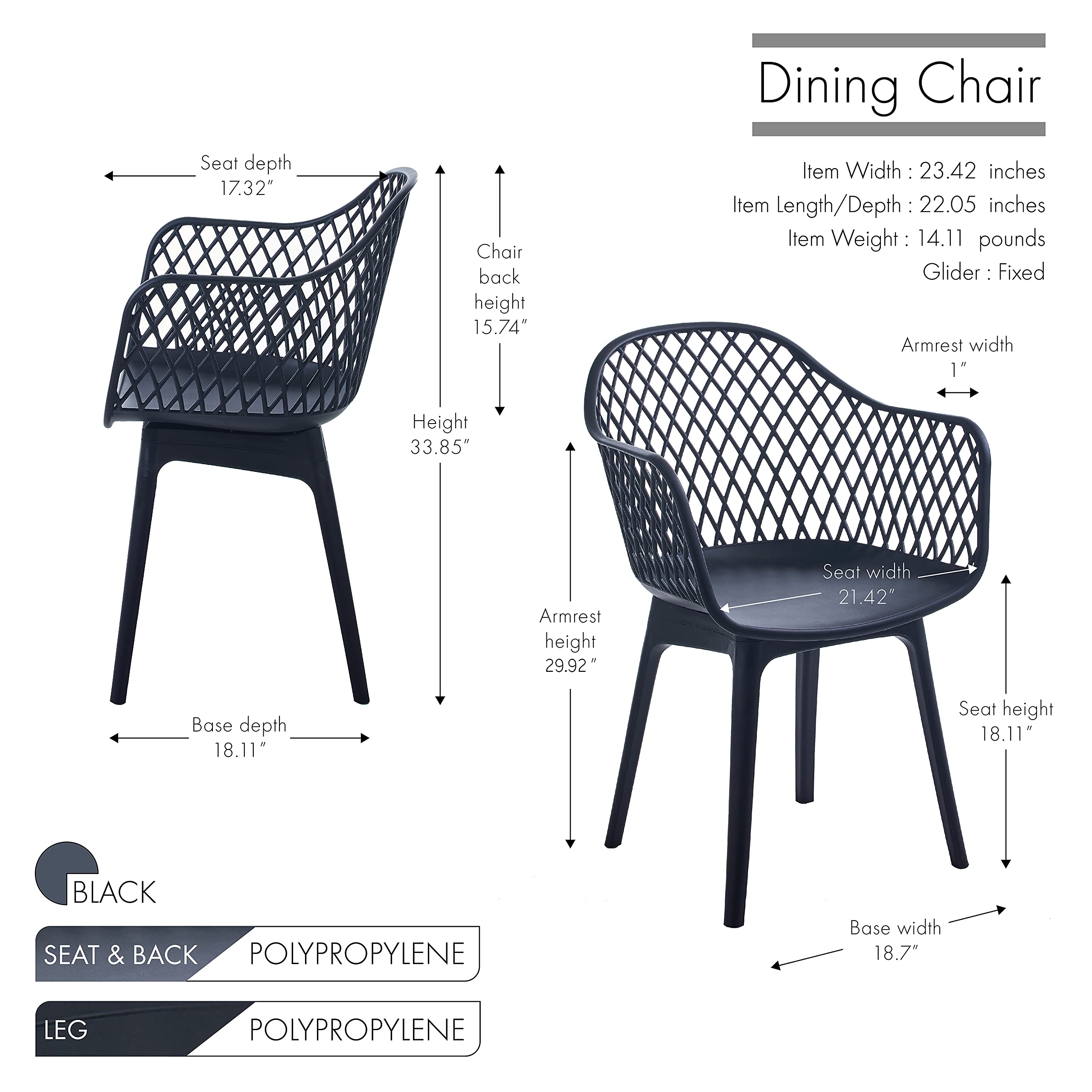 Porthos Home Miro Dining Chairs Set of 2 - Waterproof & Stain Resistant Plastic Chairs with Mid-Height Back, Geometric Pattern & Sturdy Legs - Modern Kitchen & Dining Room Furniture for Home, Restaurant & Cafe Use