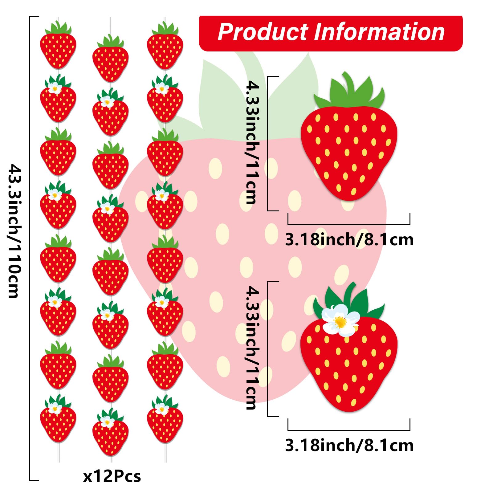 12 PCS Strawberry Party Banner Kit - Strawberry Birthday Decorations & Hanging Garland for Baby Shower, First Birthday, Berry Themed Parties - Perfect for Indoor/Outdoor Celebrations